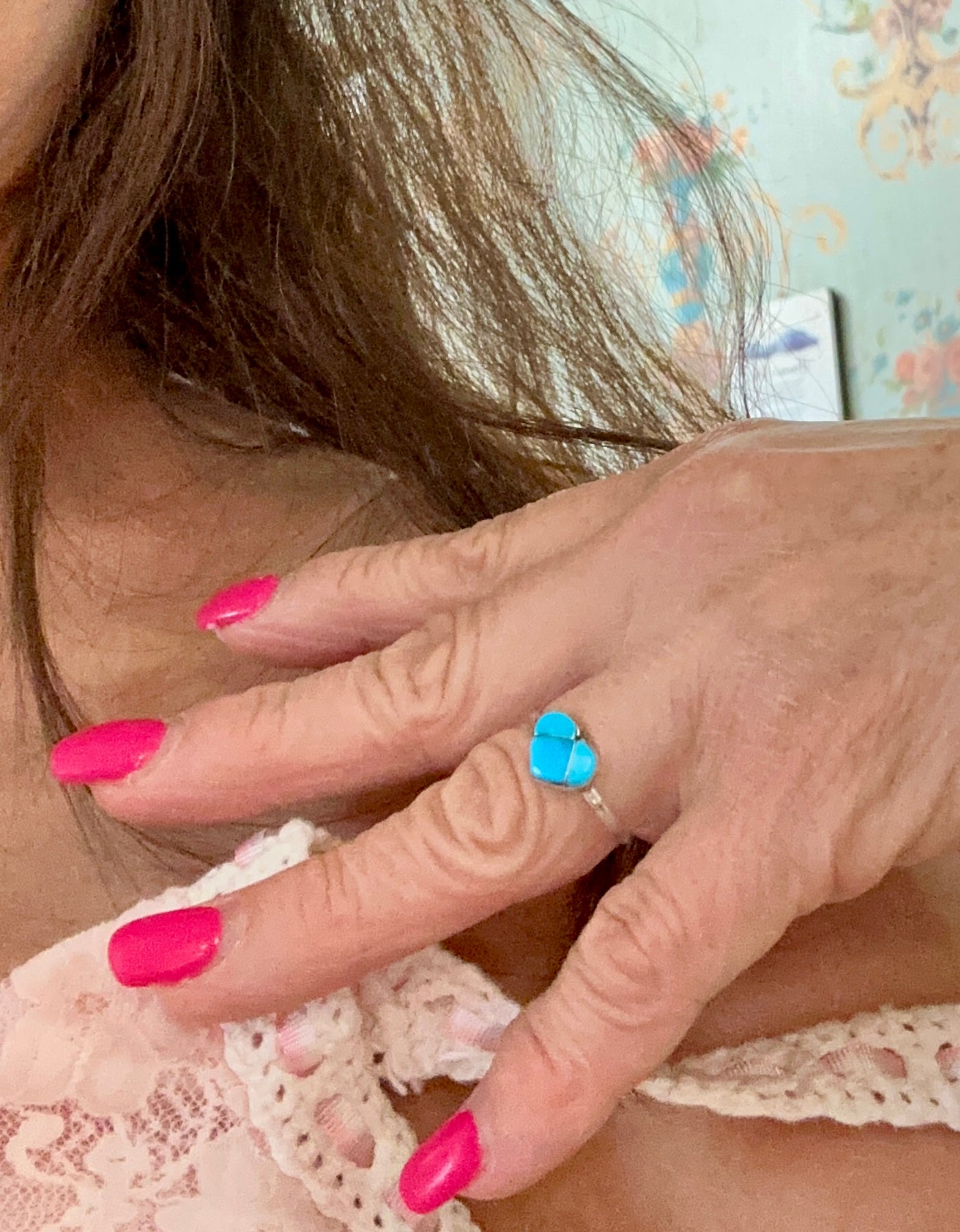 Turquoise Heart Ring Size 7.25