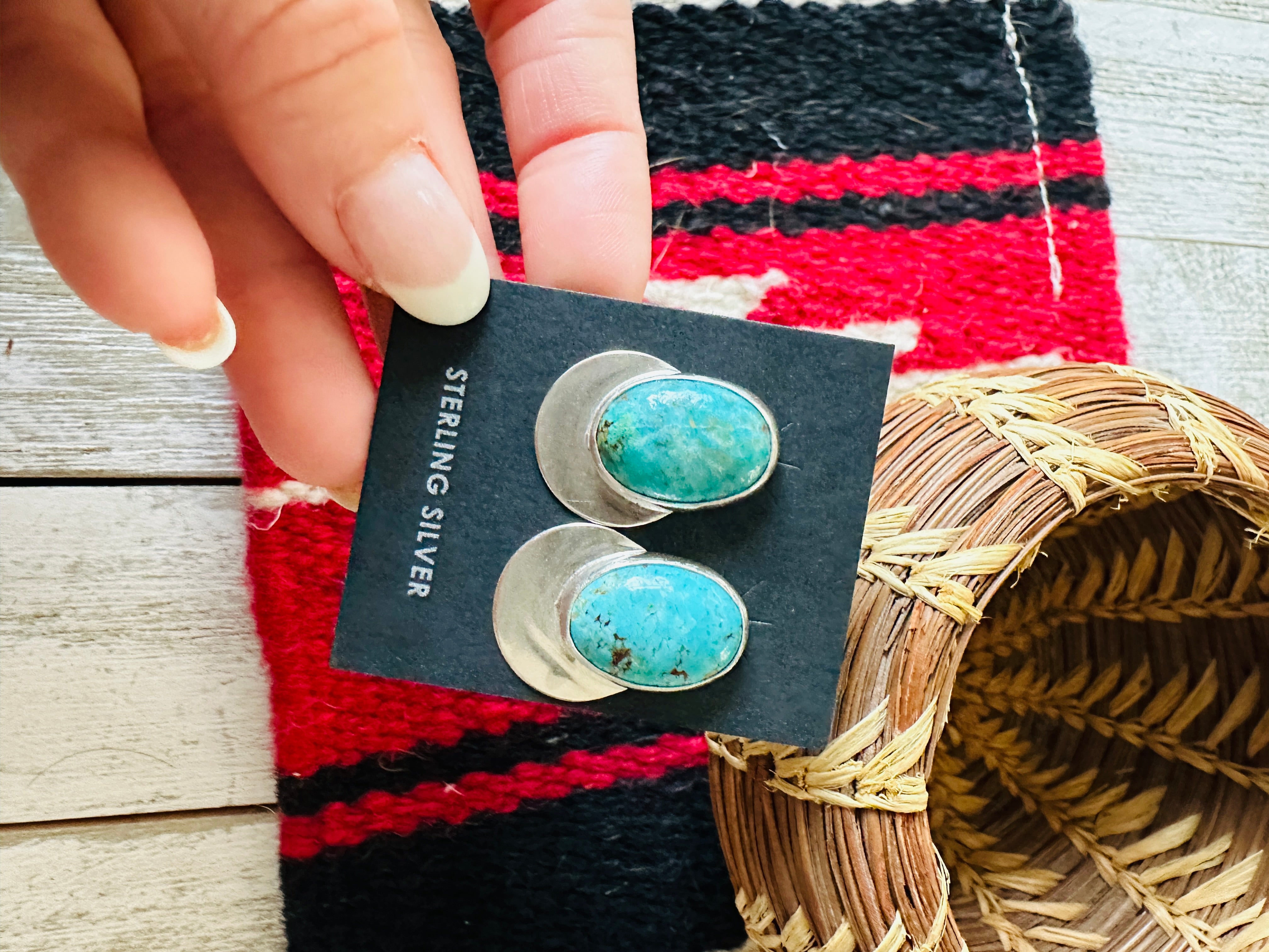 Handcrafted Turquoise & Sterling Silver Post Earrings