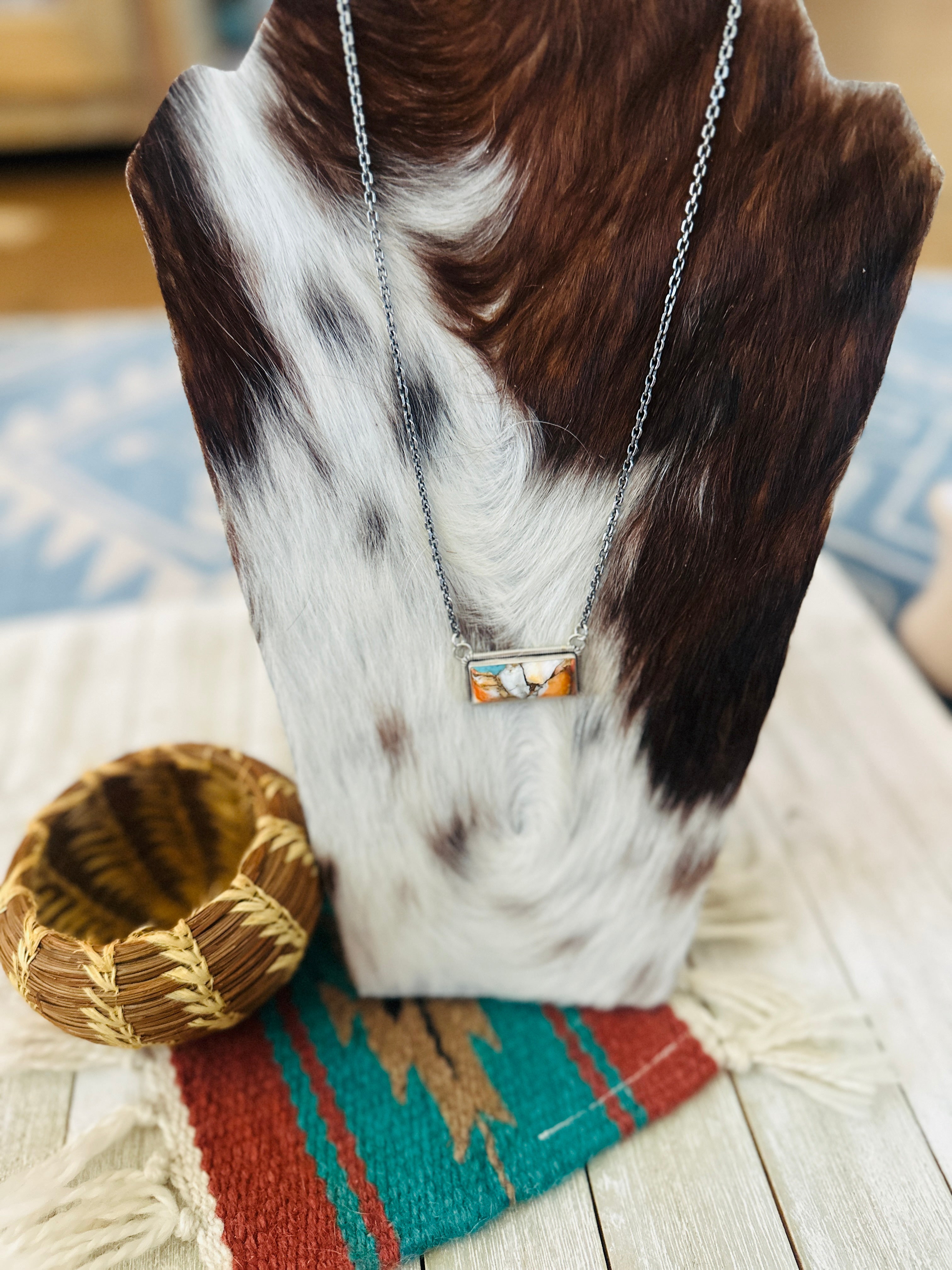 Handcrafted Spice & Sterling Silver Bar Necklace 18"