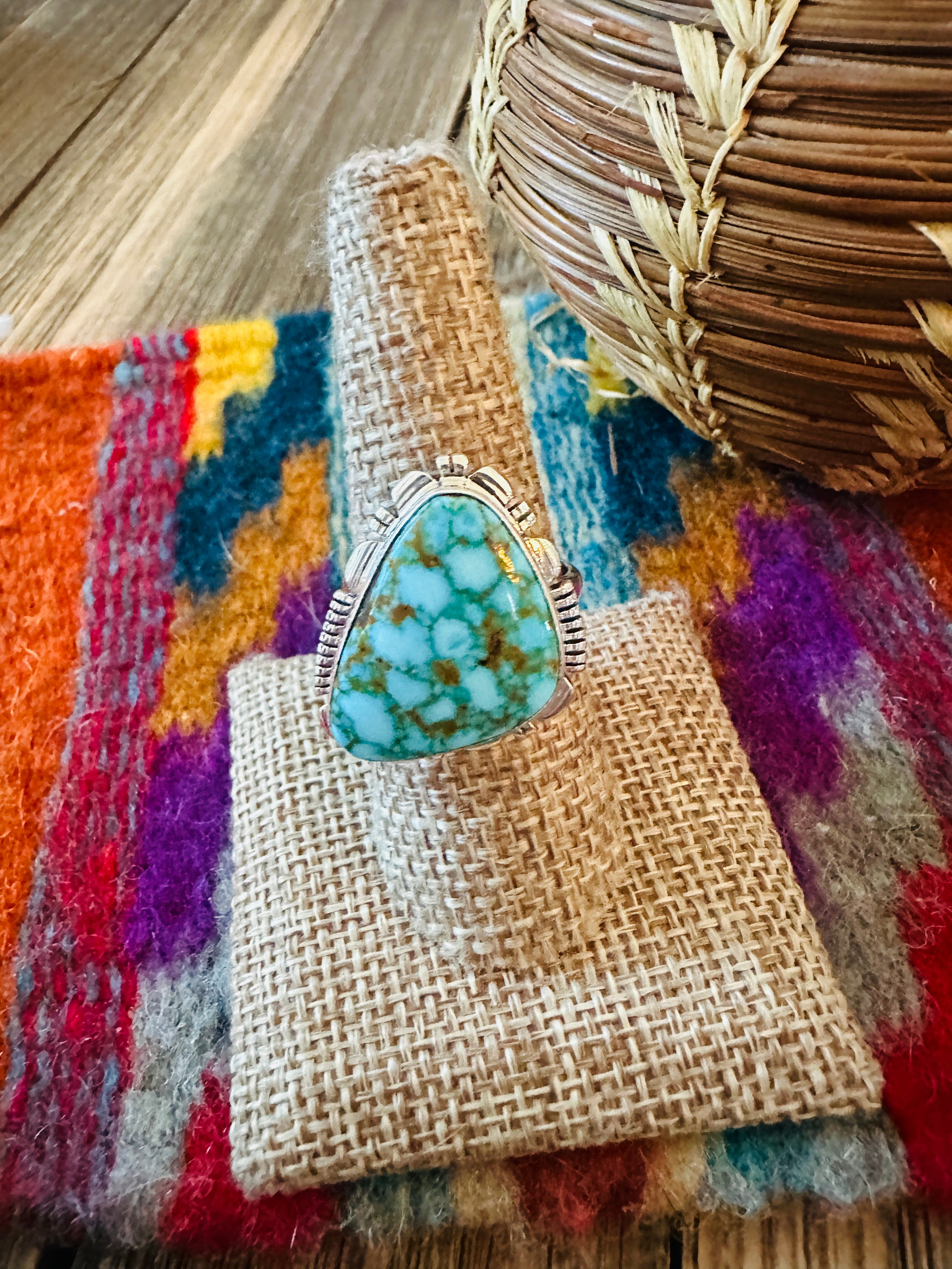 Handcrafted Sonoran Mountain Turquoise & Sterling Silver Ring size 9