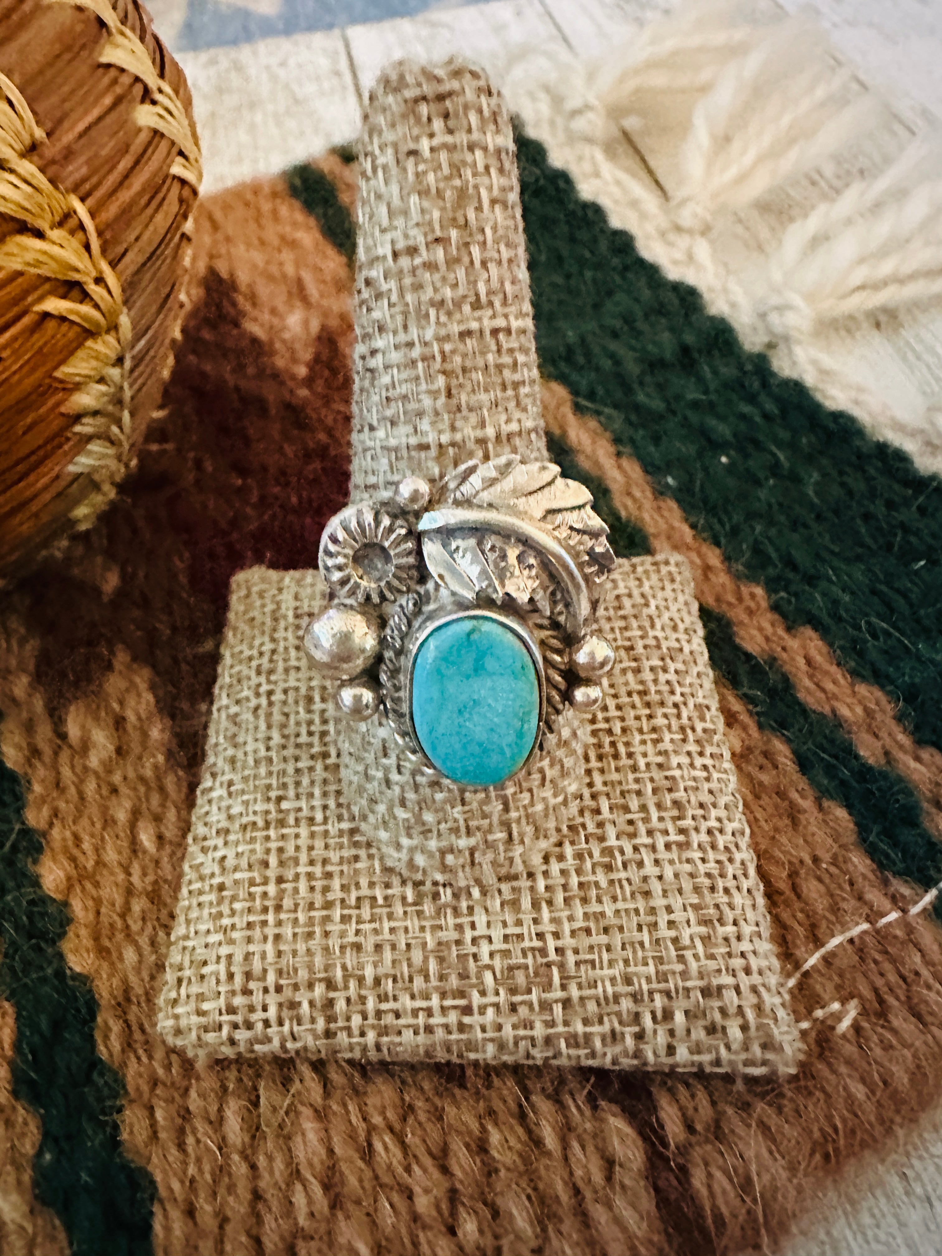 Old Pawn Handcrafted Turquoise & Sterling Silver Adjustable Ring
