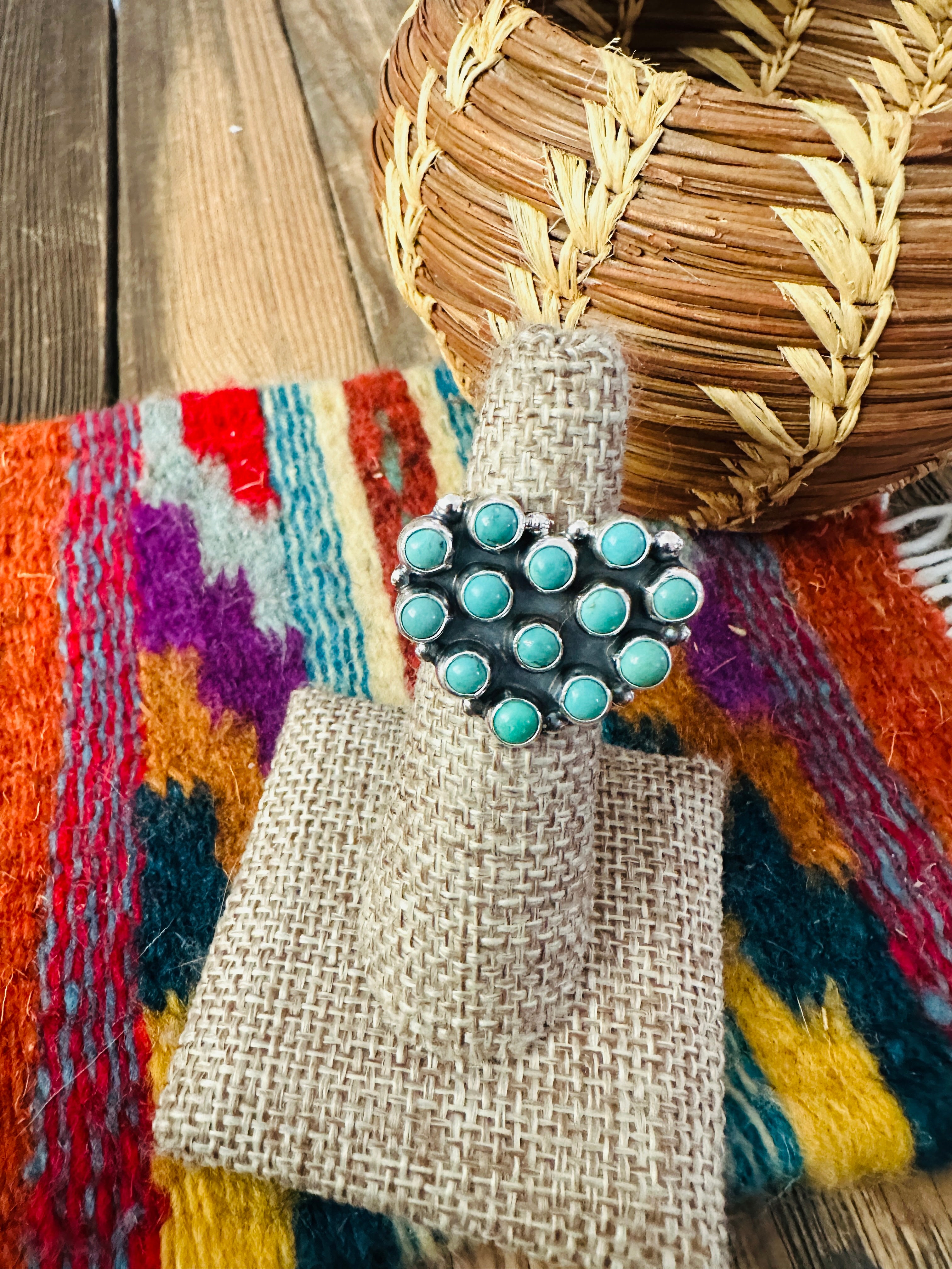 Handcrafted Turquoise & Sterling Silver Heart Adjustable Ring