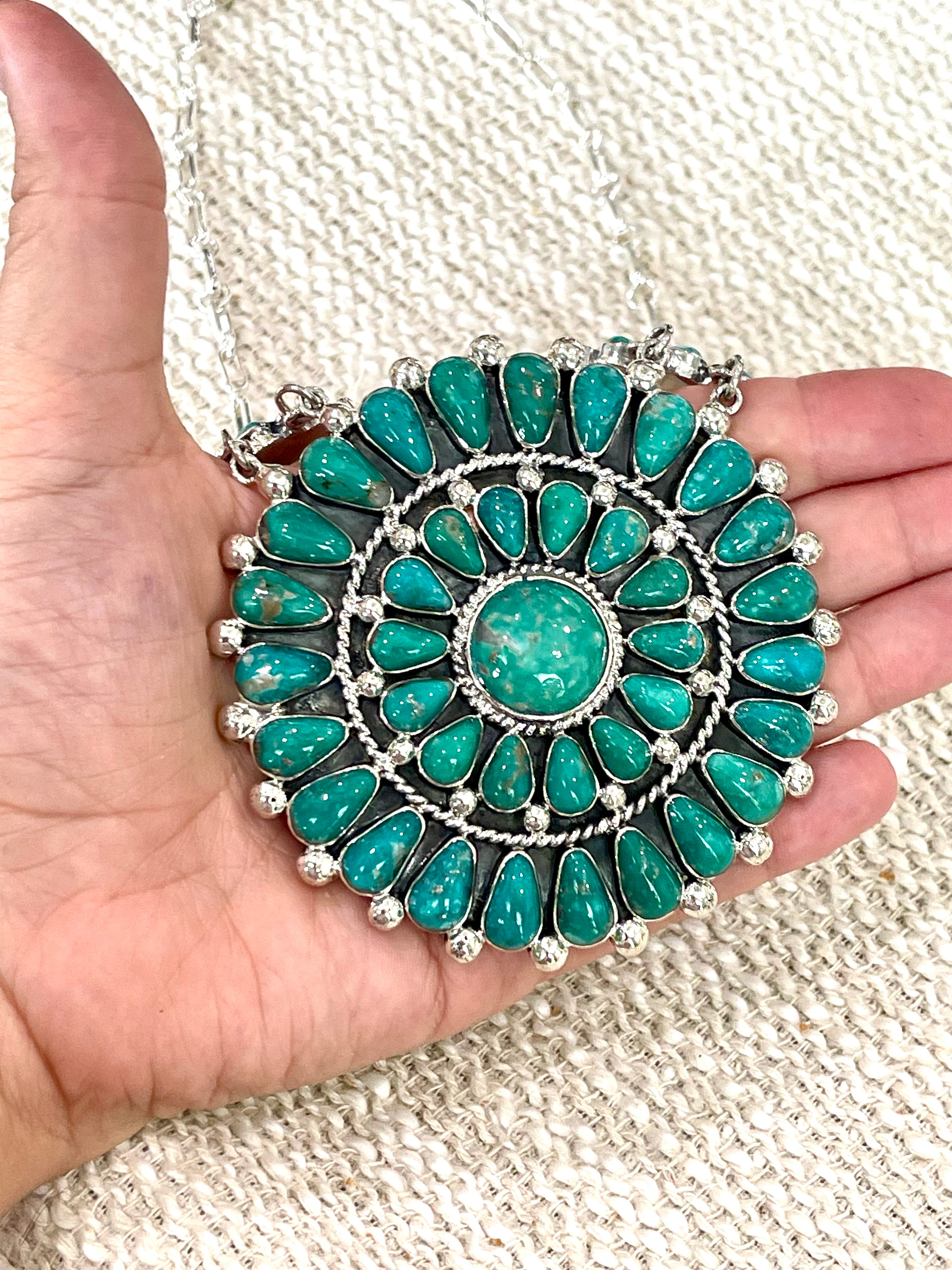 Gorgeous Handmade Turquoise & Sterling Silver Cluster Necklace