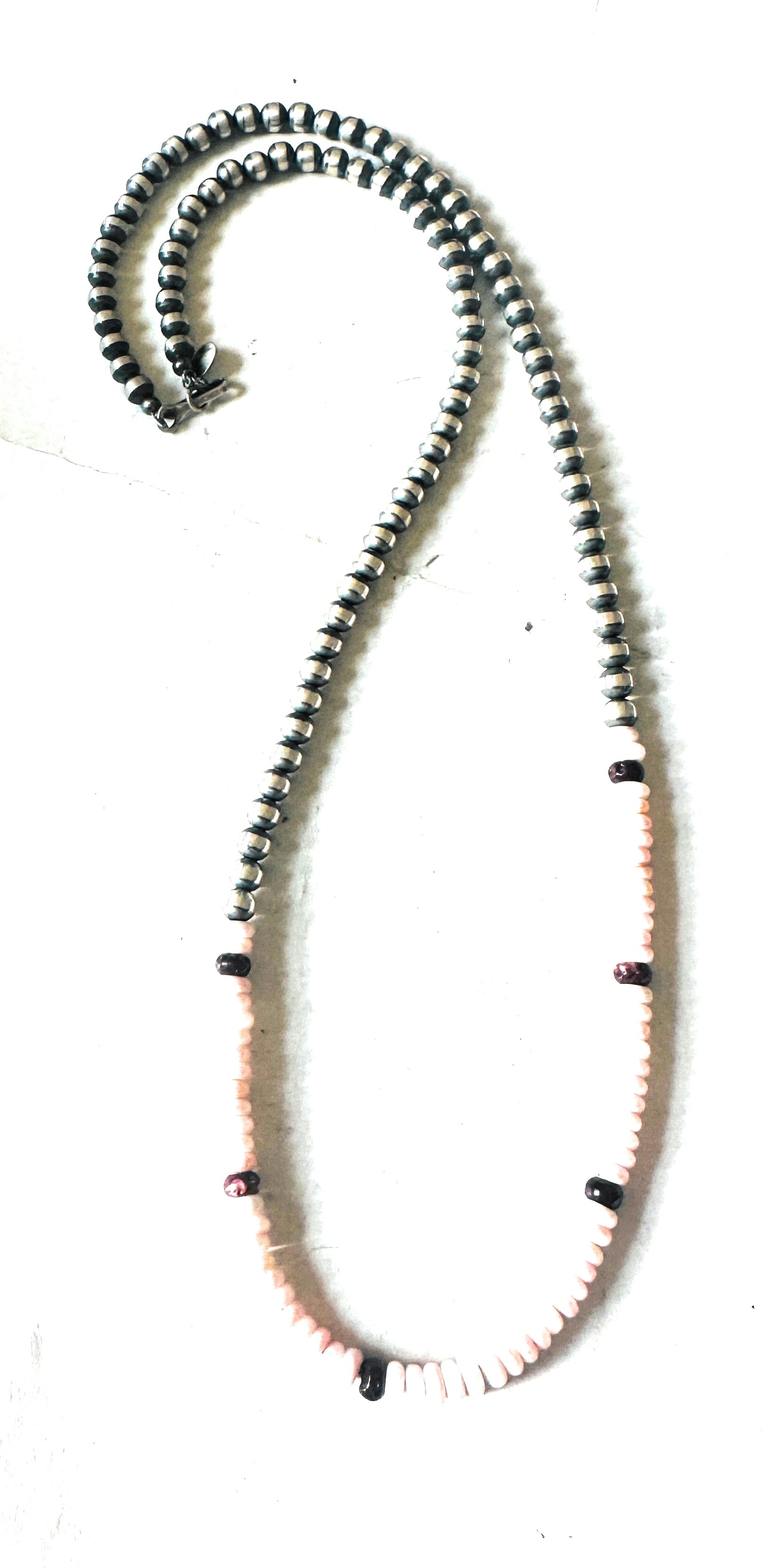 Handcrafted Sterling Silver Pearl, Queen Pink Conch & Spiny Beaded 24” Necklace