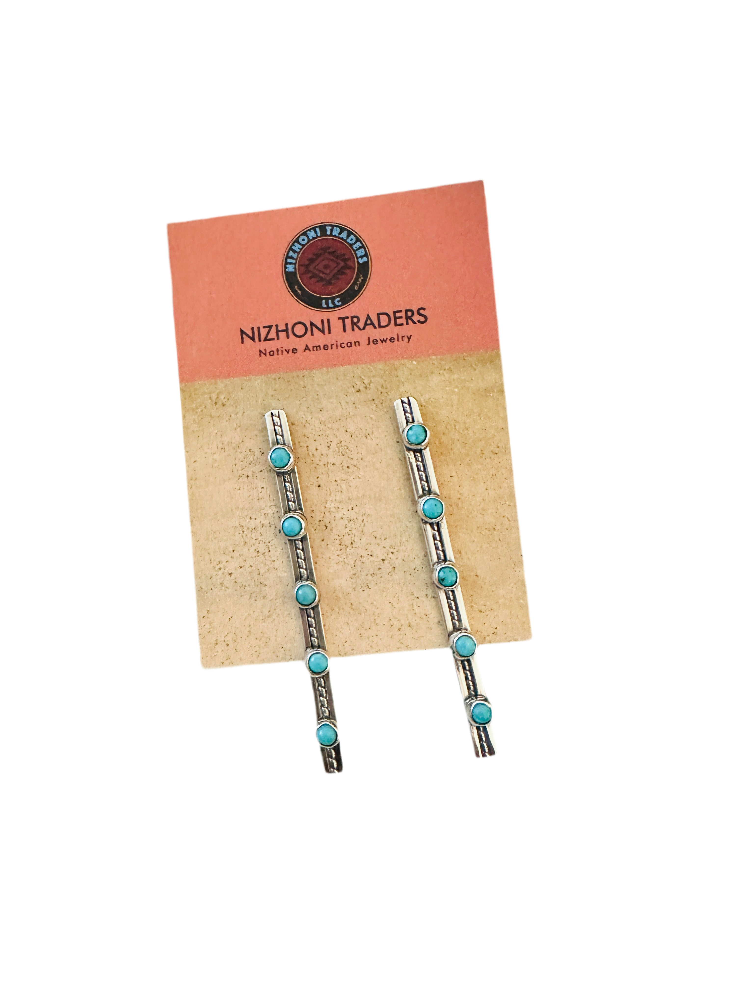 Handcrafted Turquoise & Sterling Silver Five Stone Drop Dangle Earrings