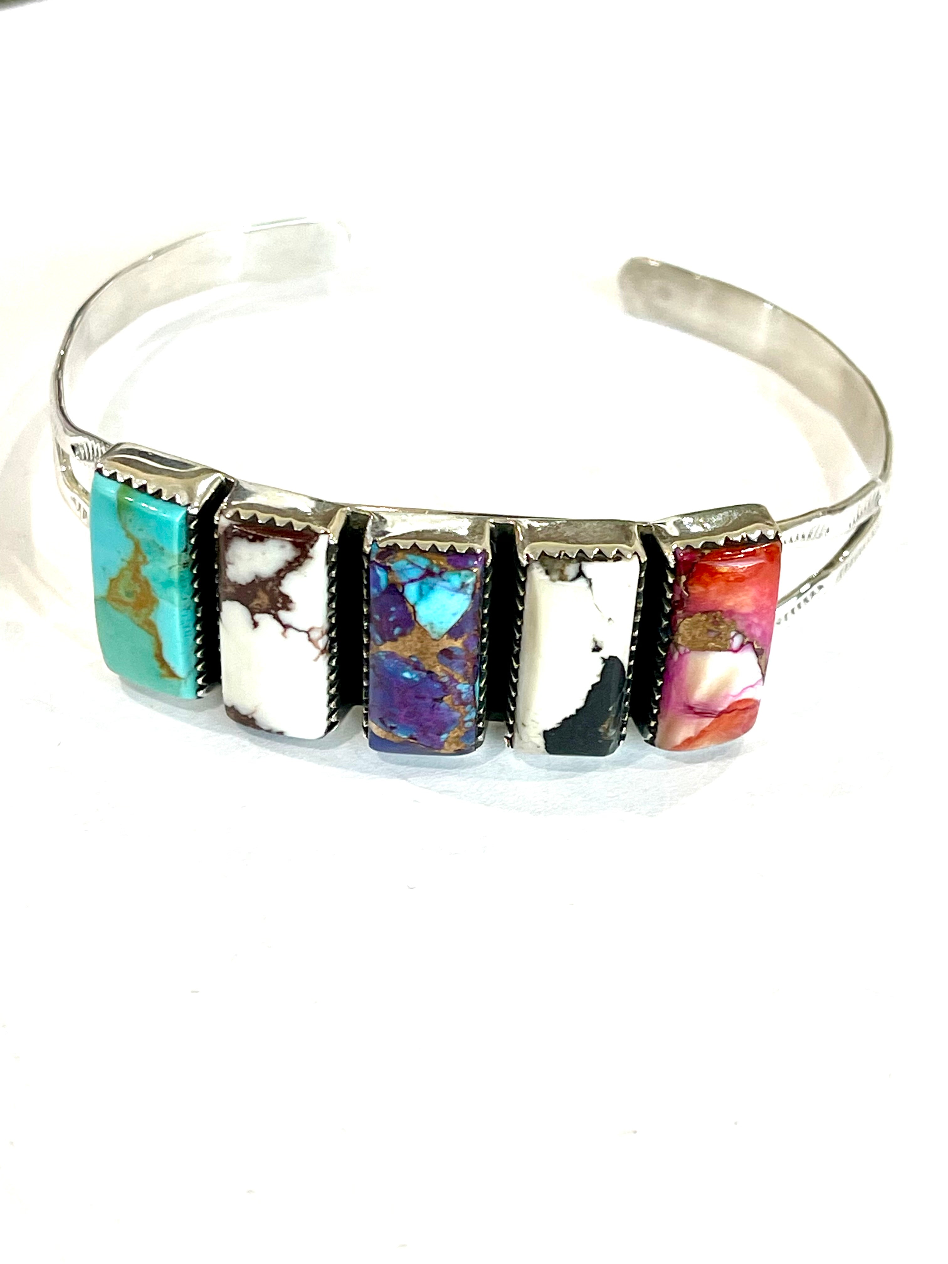 Beautiful Handmade Sterling Silver Multi Stone Cuff