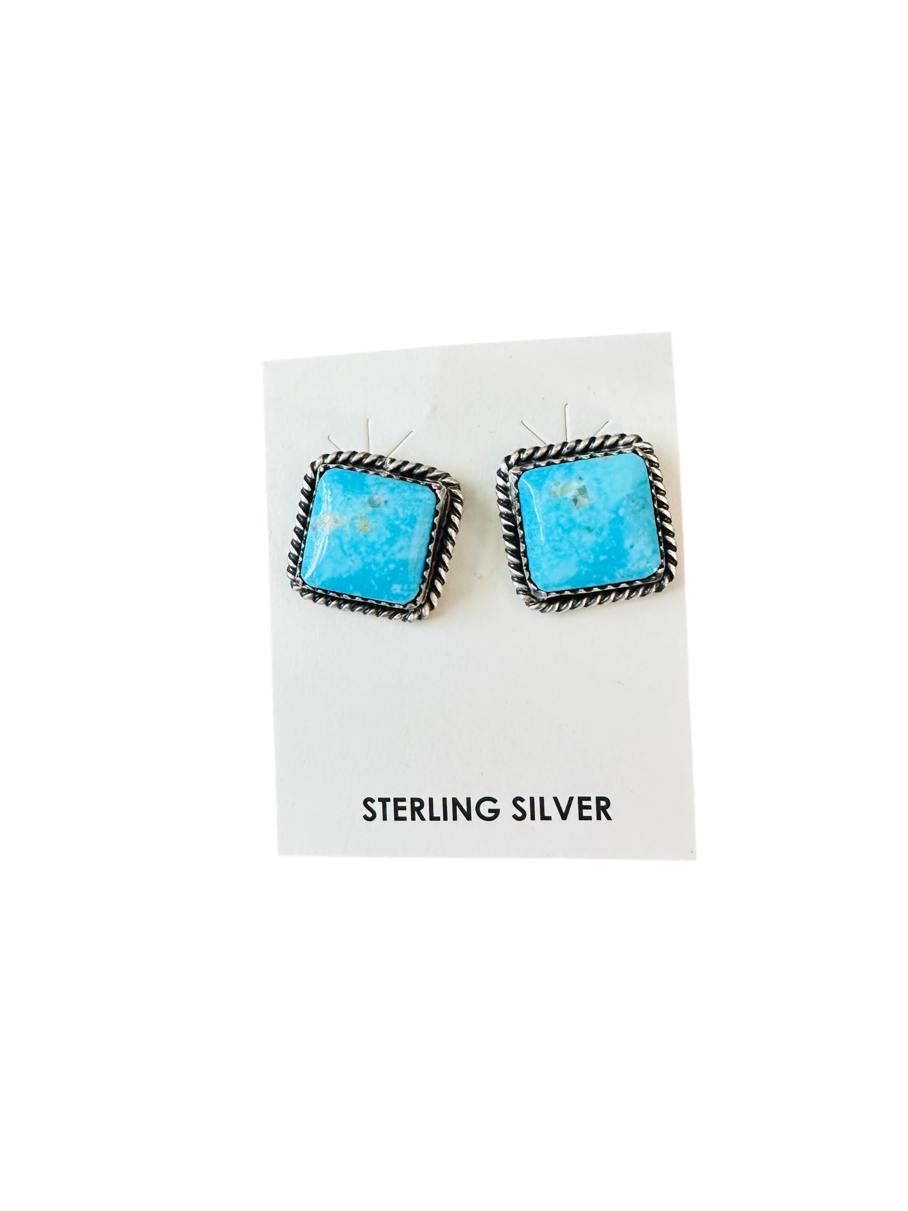 Handcrafted Sterling Silver & Turquoise Square Post Earrings