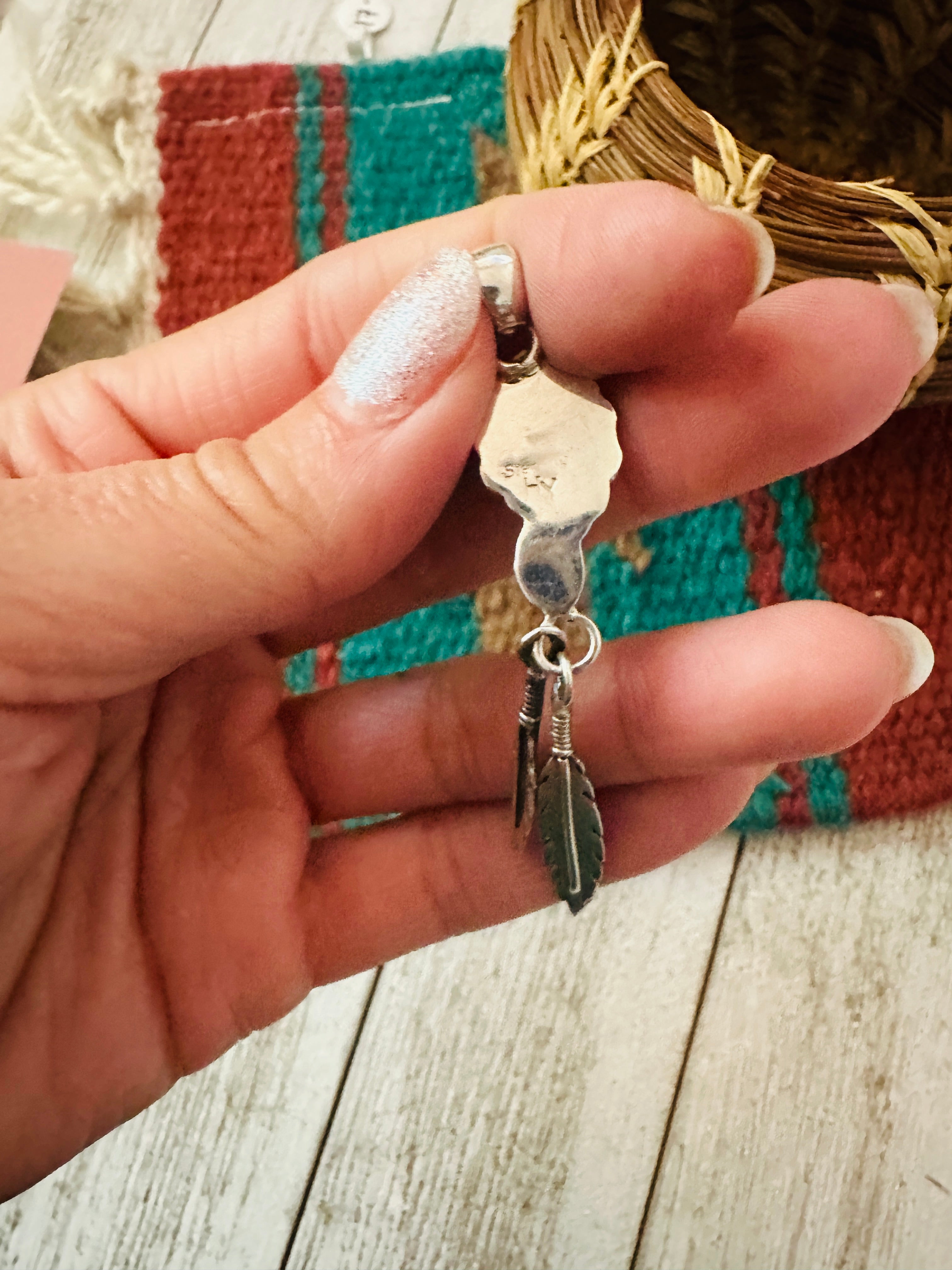 Handcrafted Coral & Sterling Silver Feather Pendant