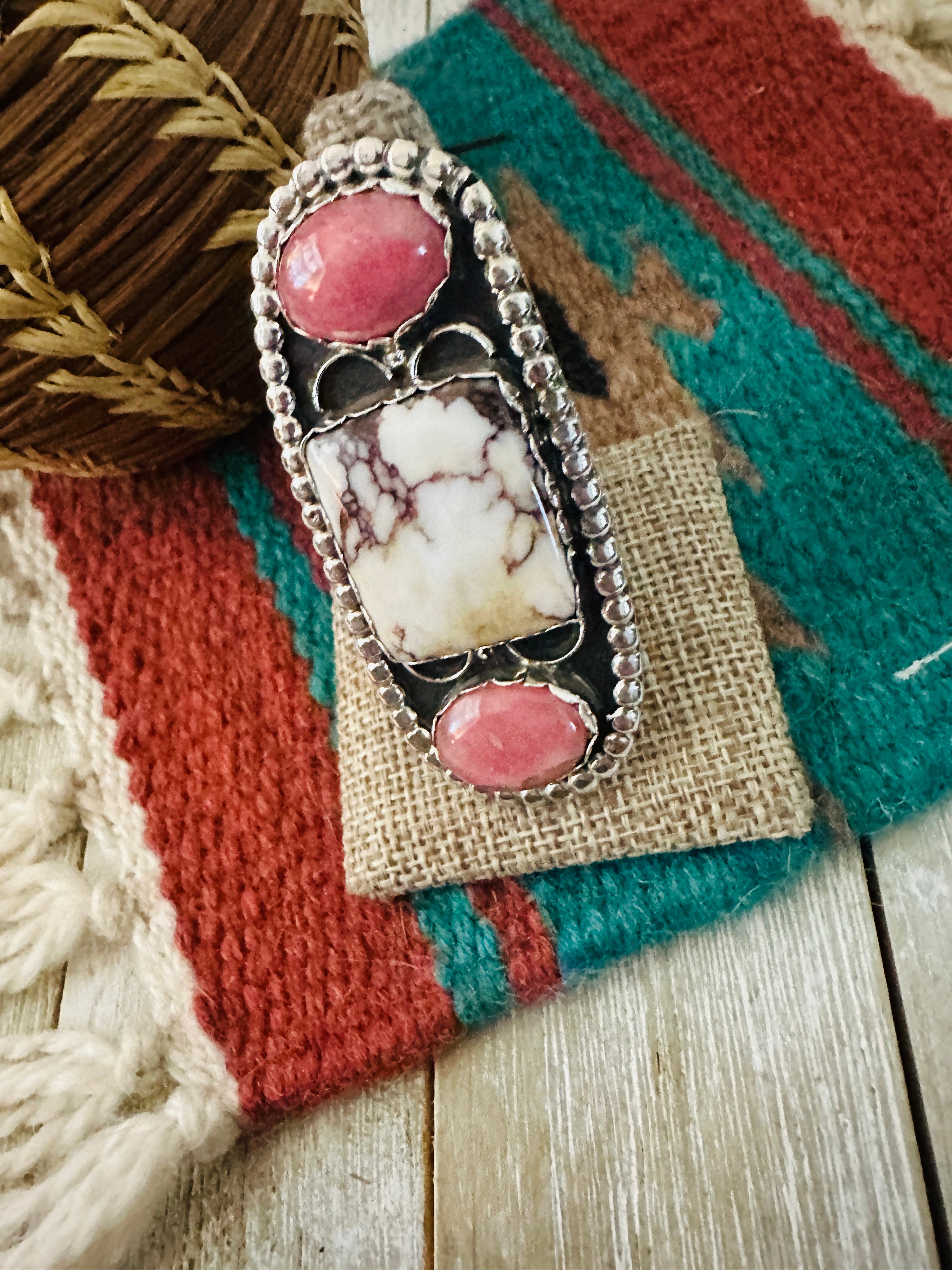 Handcrafted Wild Horse, Rhodochrosite & Sterling Silver Ring Size 10