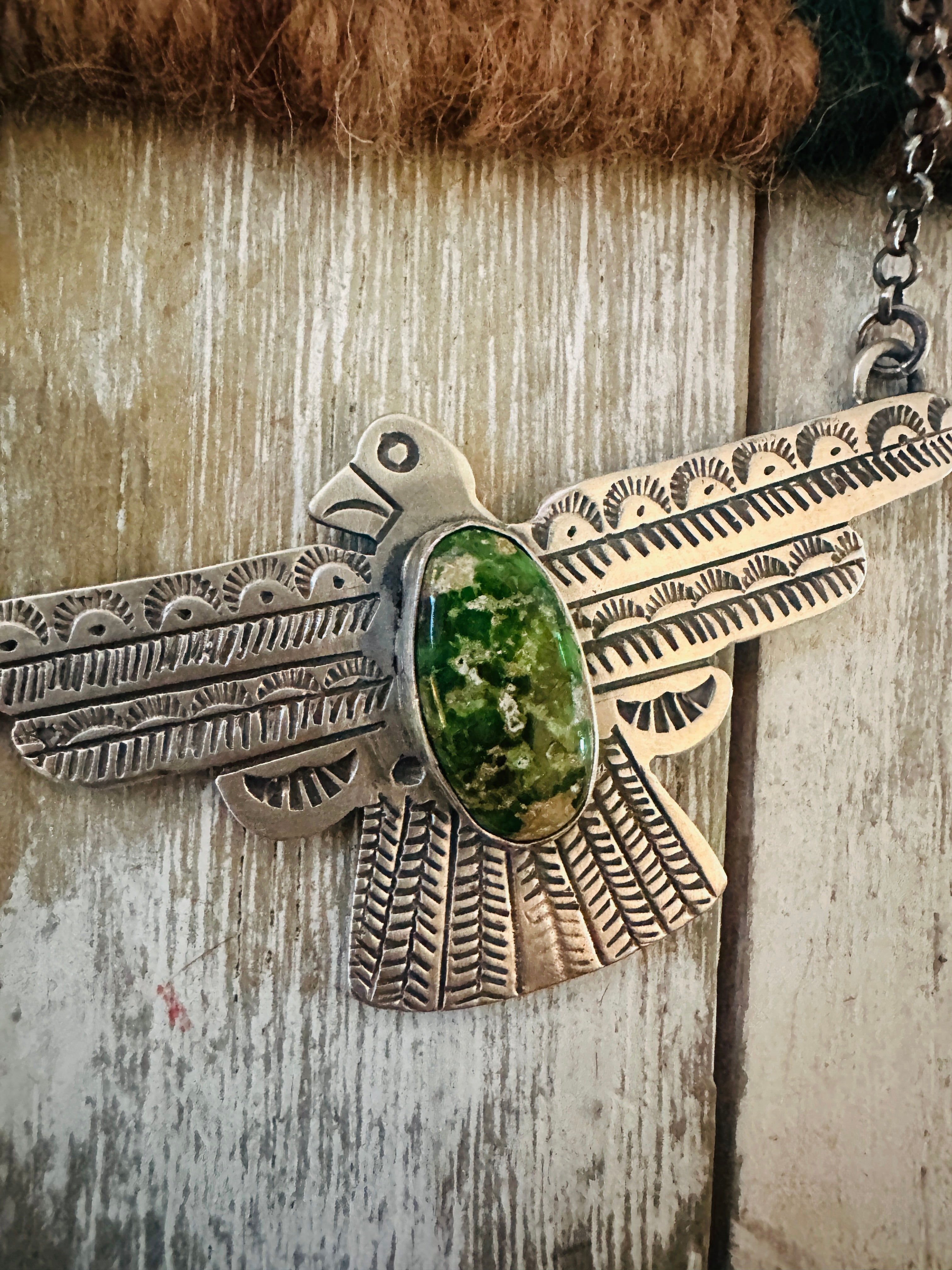 Handcrafted Turquoise & Sterling Silver Thunderbird Necklace by Russell Sam