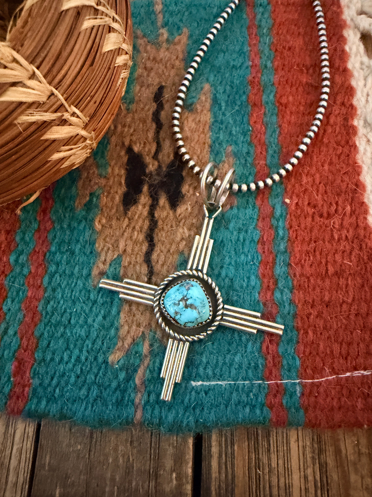 Handcrafted Sterling Silver & Turquoise Zia Cross Pendant