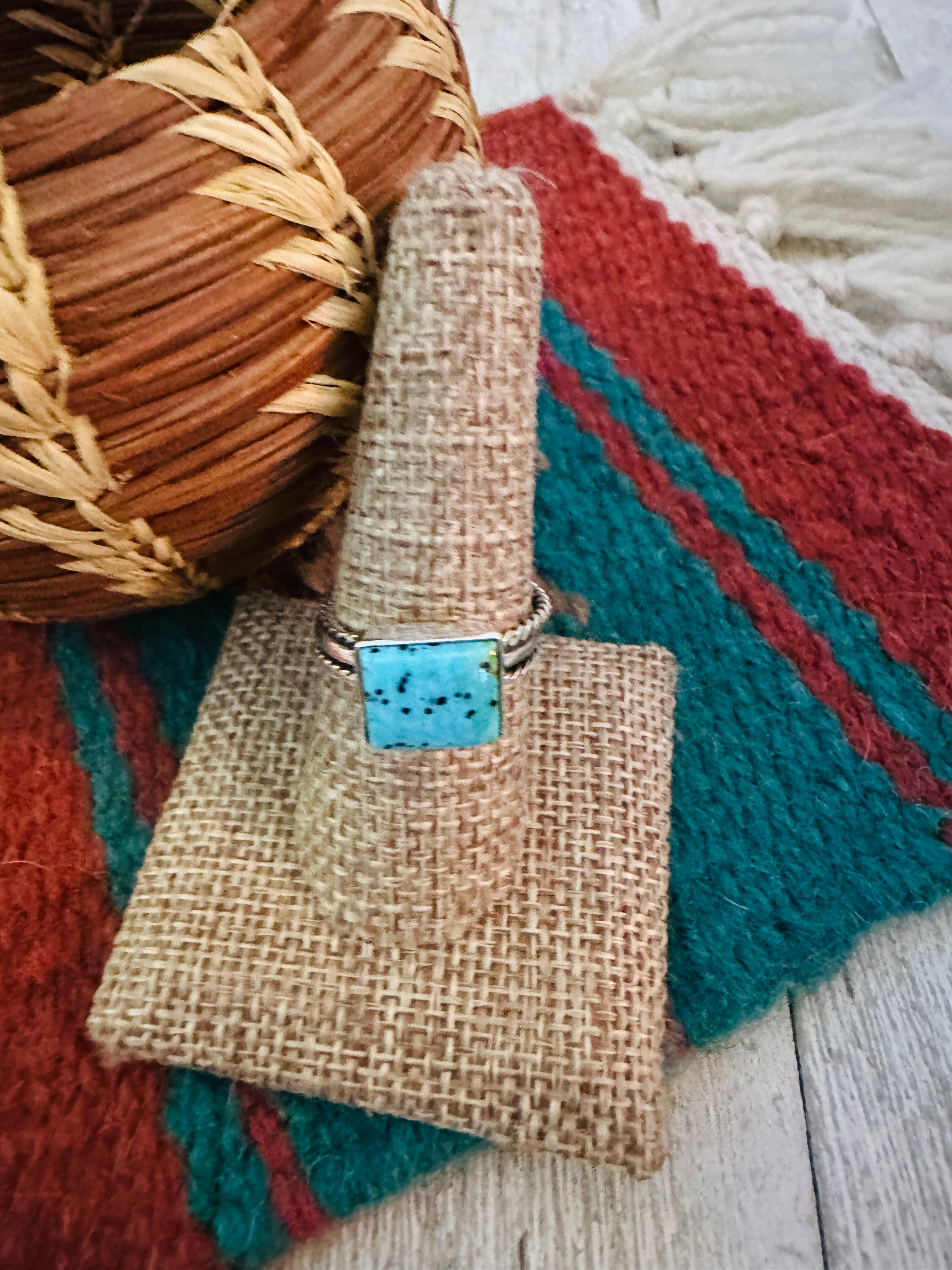 Handcrafted Sterling Silver & Turquoise Ring Size 9