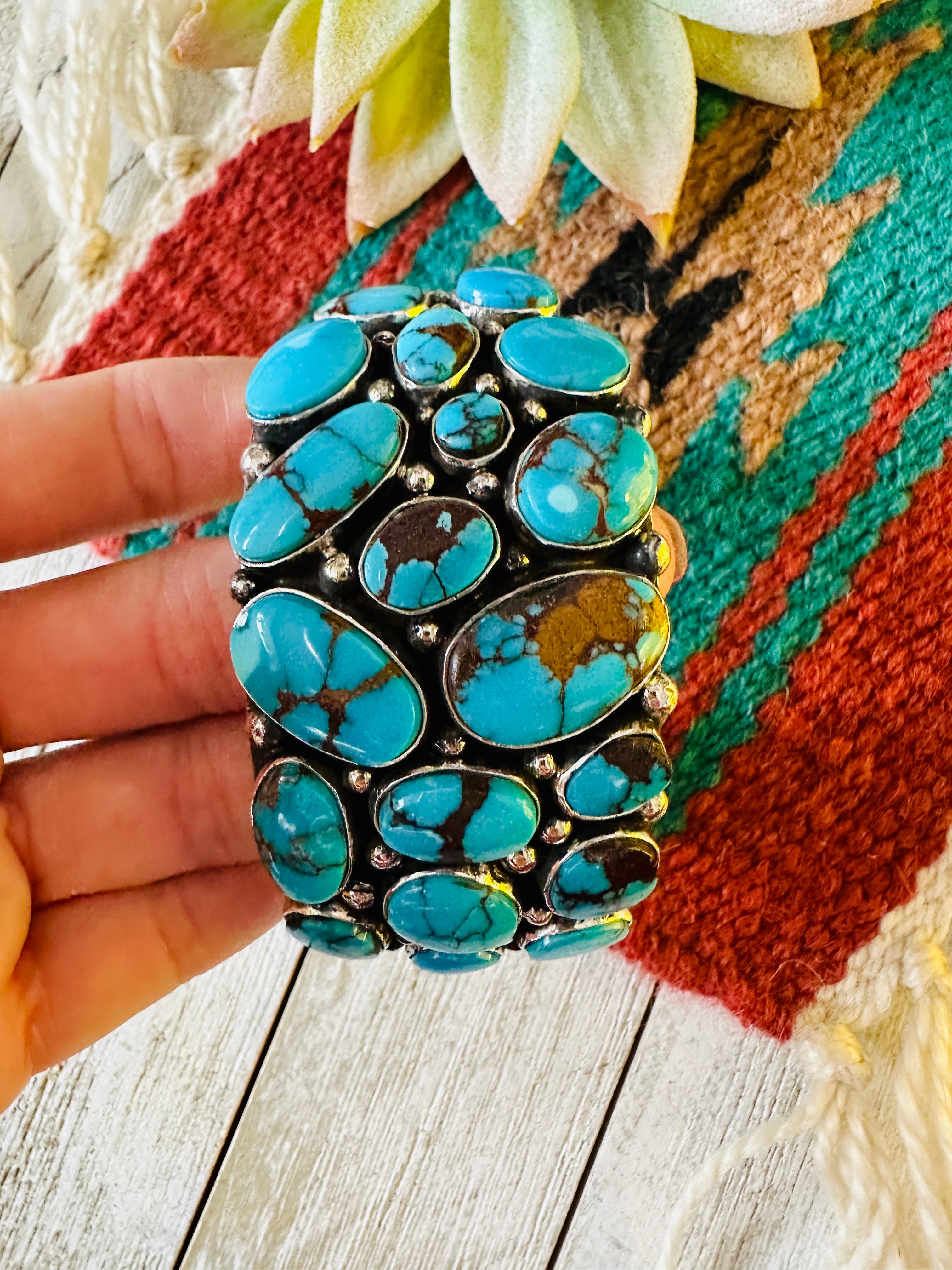 Navajo Sterling Silver & Kingman Turquoise Cuff Bracelet /