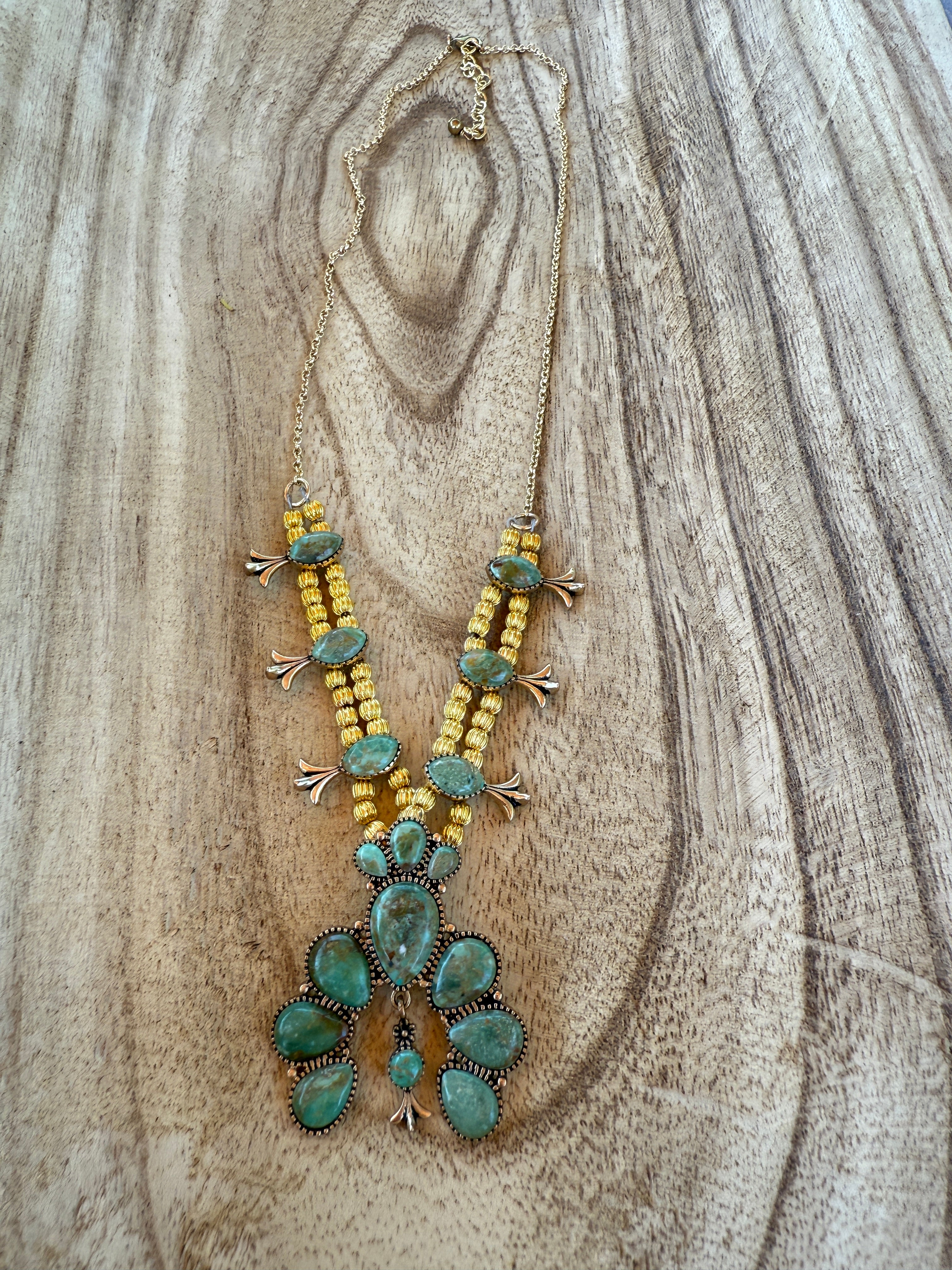 “The Golden Collection” SQUASH BLOSSOM Handmade Turquoise Gold Plated Necklace