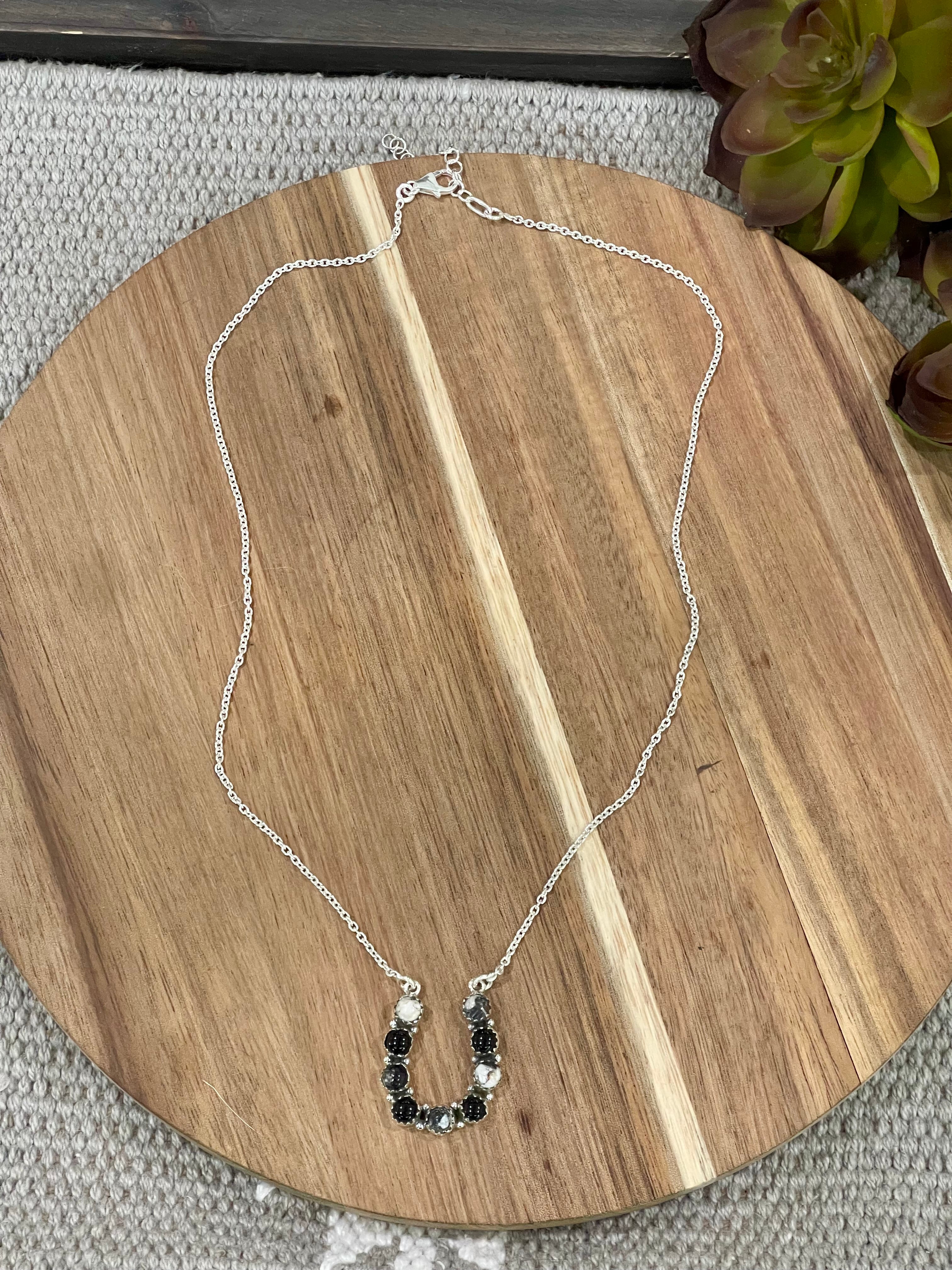 Handmade Sterling Silver & White Buffalo Horseshoe Necklace
