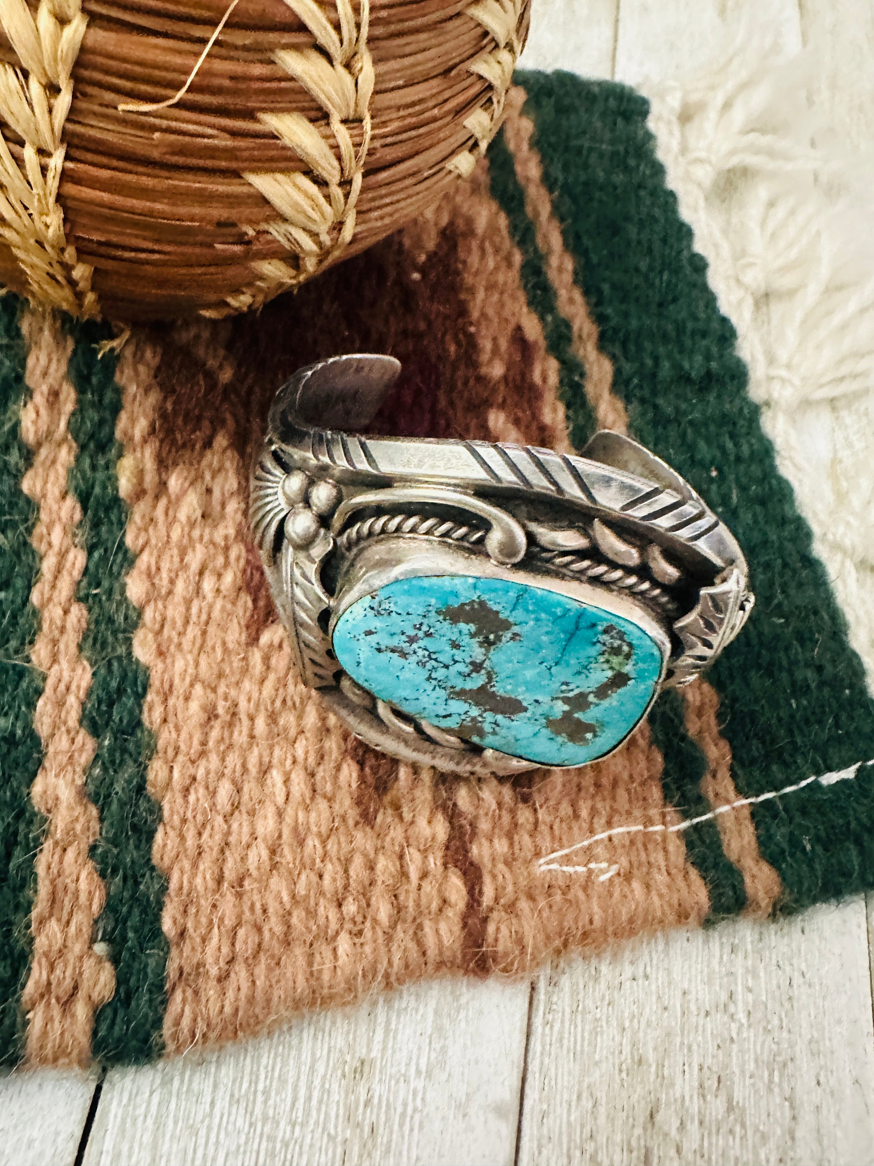 Handcrafted Old Pawn Turquoise & Sterling Silver Cuff Bracelet