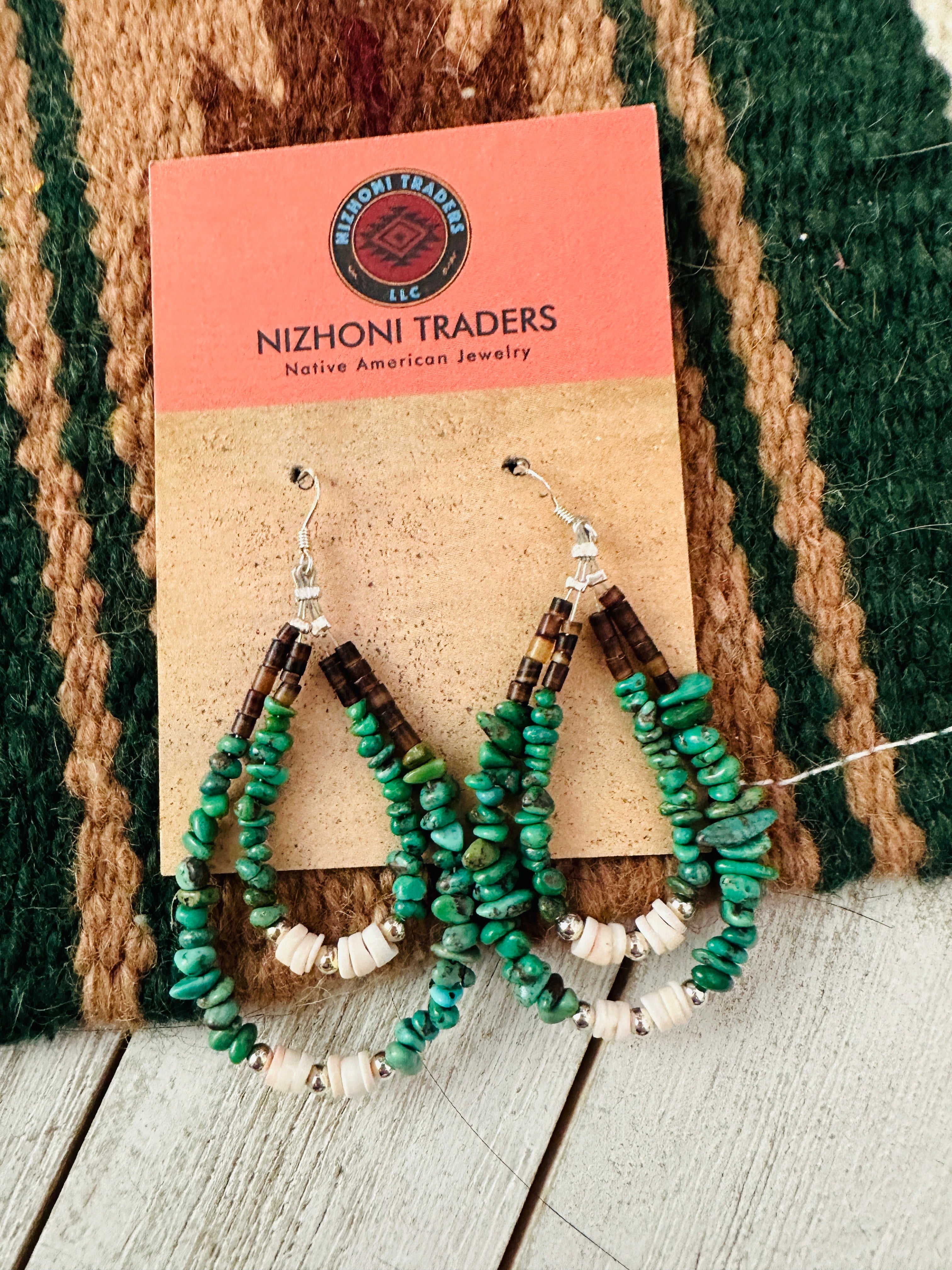 Handcrafted Turquoise, Shell & Heishi Beaded Hoop Earrings