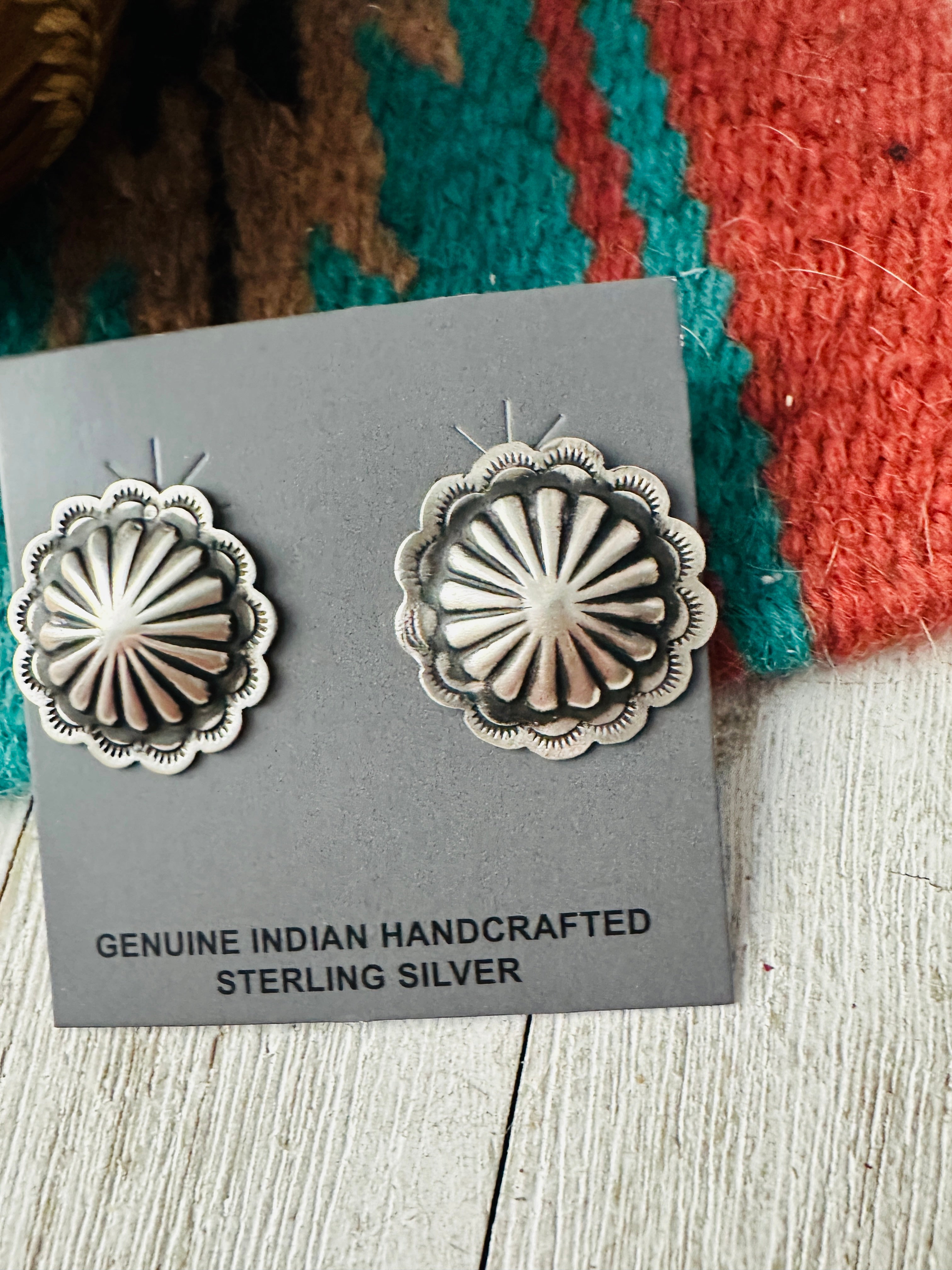 Handcrafted Stamped Sterling Silver Concho Post Earrings