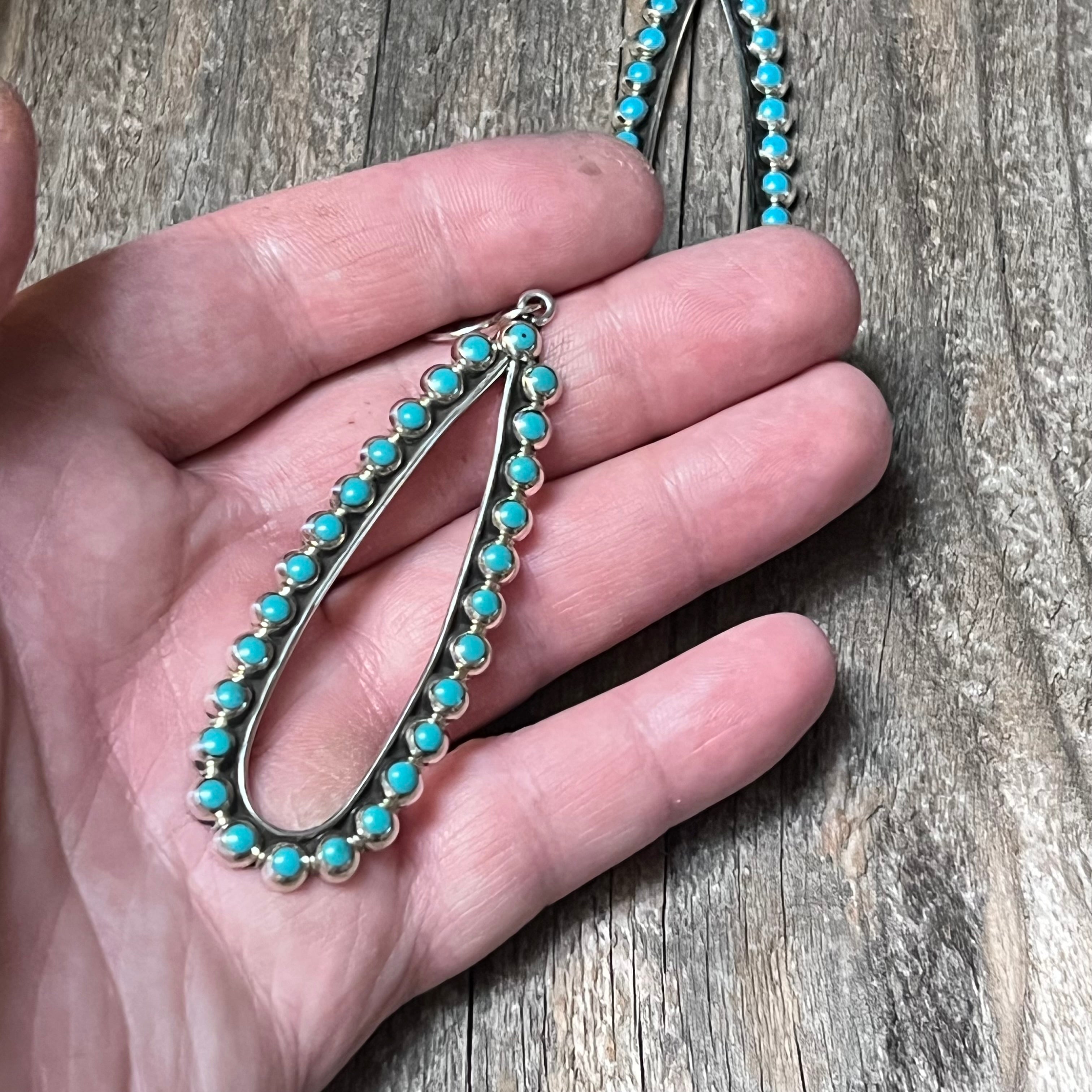 Handmade Sterling Silver & Turquoise Tear Drop Hoop Wire Earrings