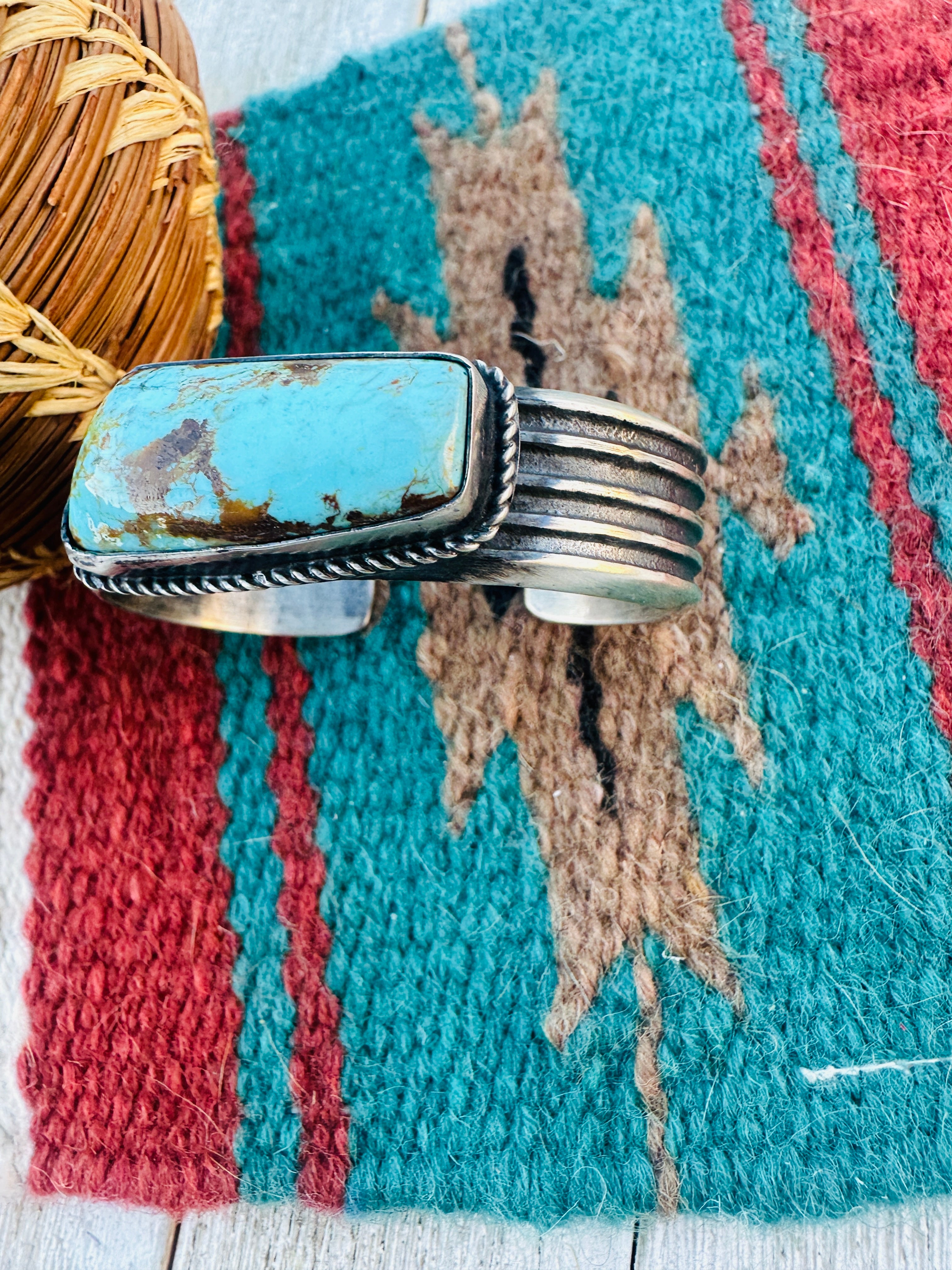 Handcrafted Old Pawn Sterling Silver & Turquoise Cuff Bracelet by Chimney Butte