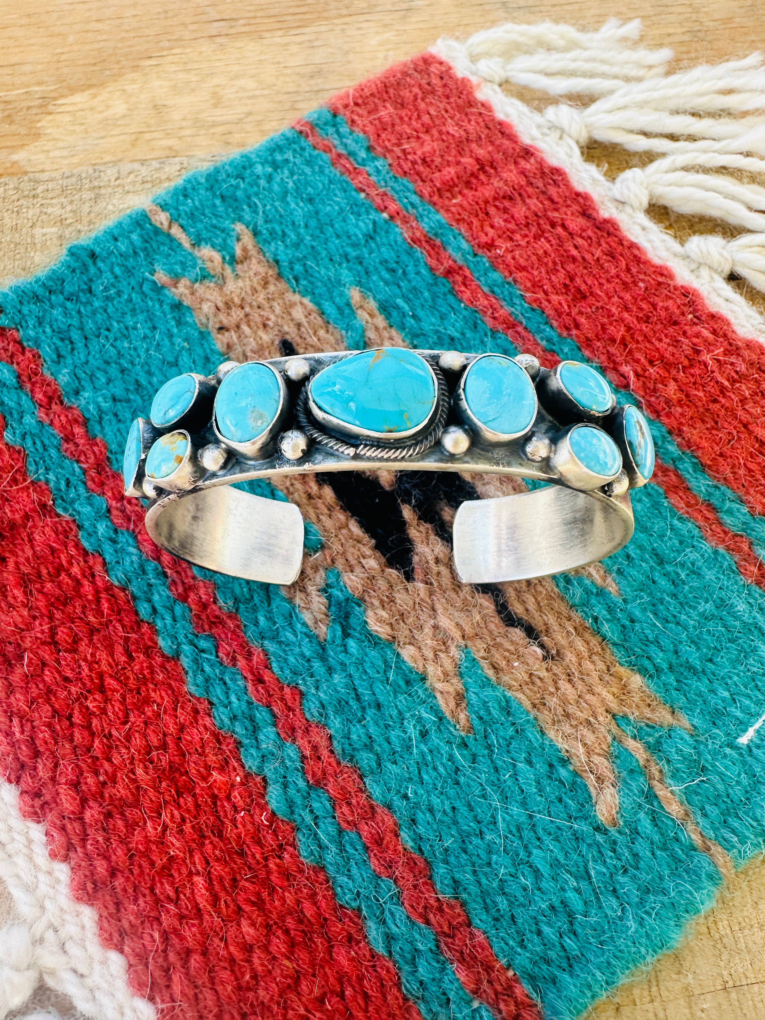 Navajo Kingman Turquoise & Sterling Silver Cuff Bracelet /