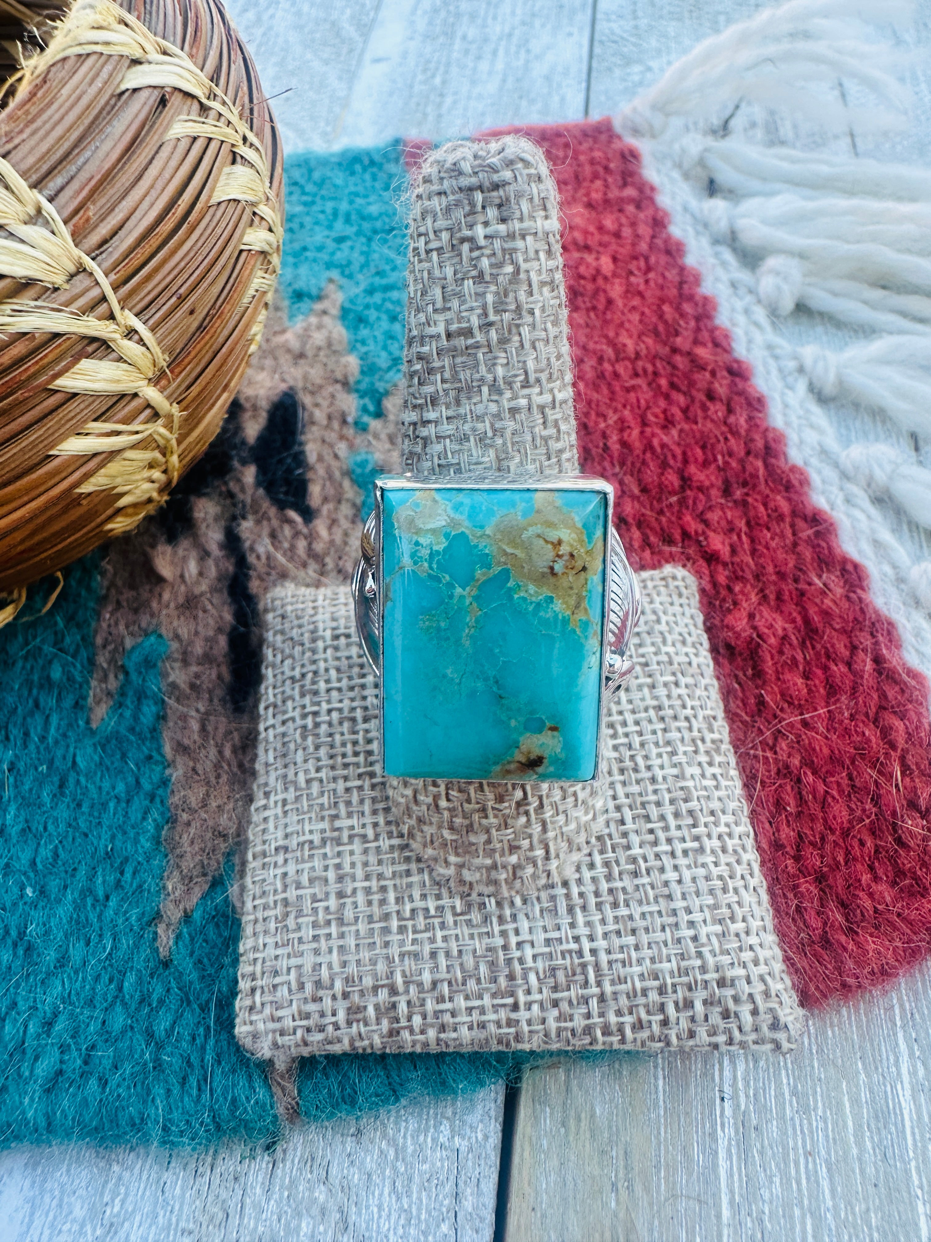 Handcrafted Turquoise & Sterling Silver Ring Size 9