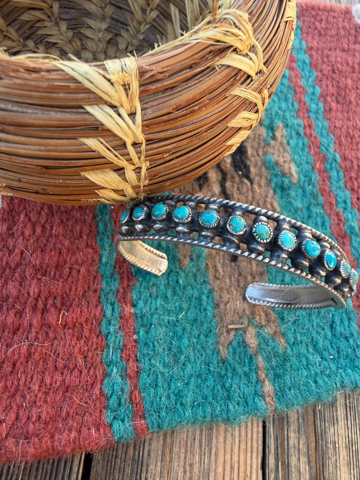 Handcrafted Old Pawn Sterling Silver & Turquoise Cuff Bracelet