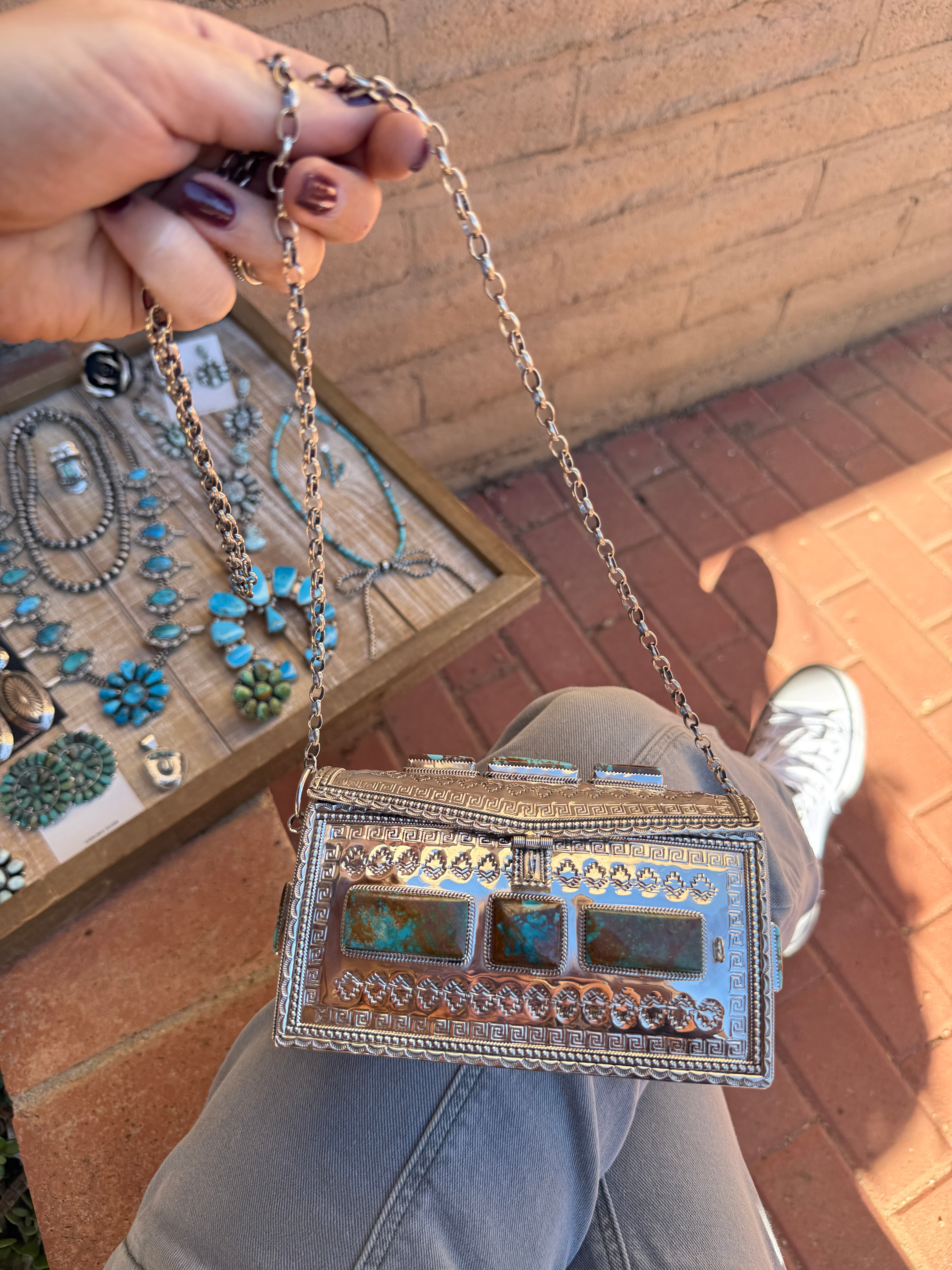 Handcrafted Sterling Silver and Royston Turquoise Purse by Wilford Begay