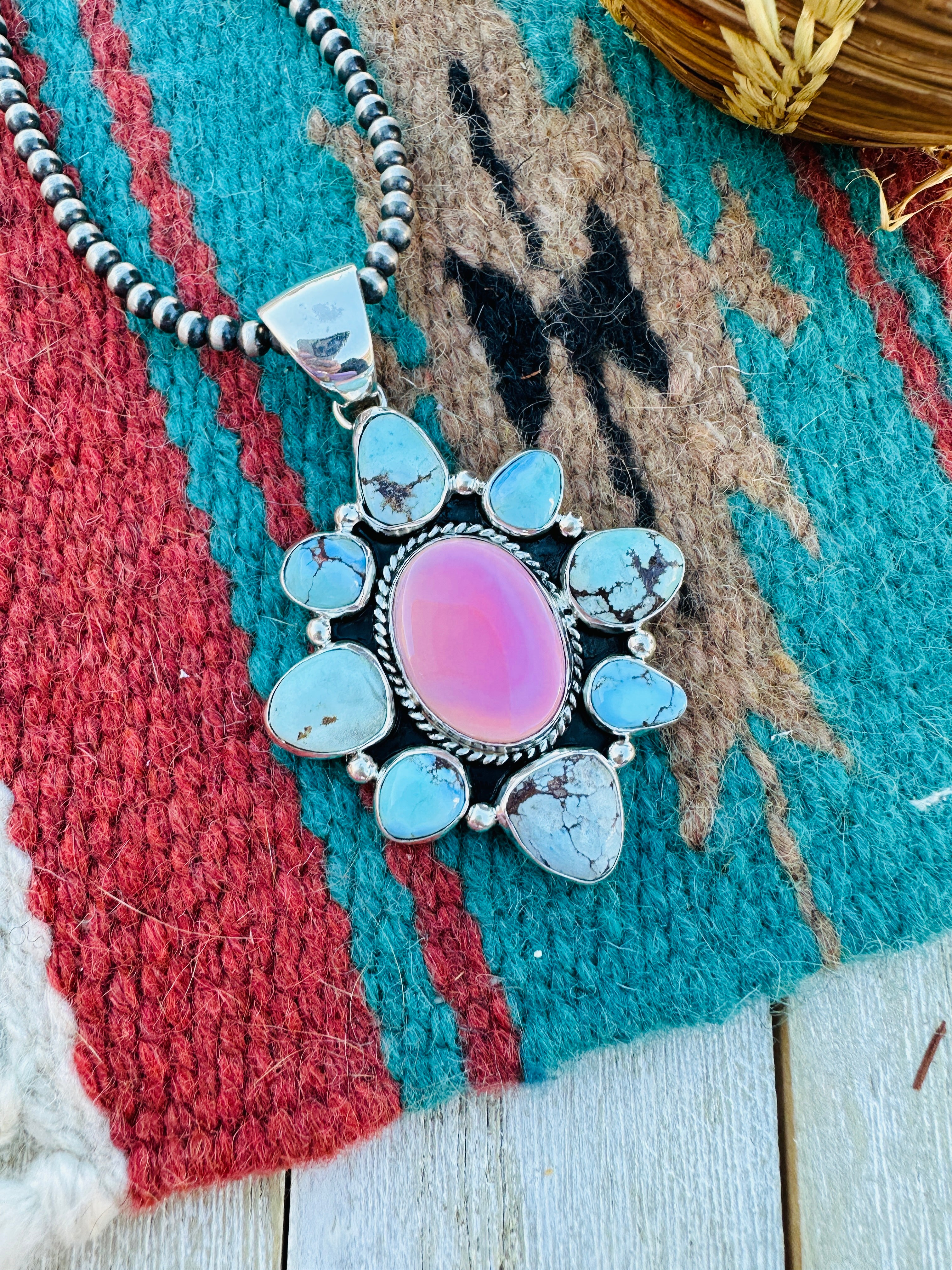 Handcrafted Sterling Silver, Turquoise & Queen Pink Conch Pendant