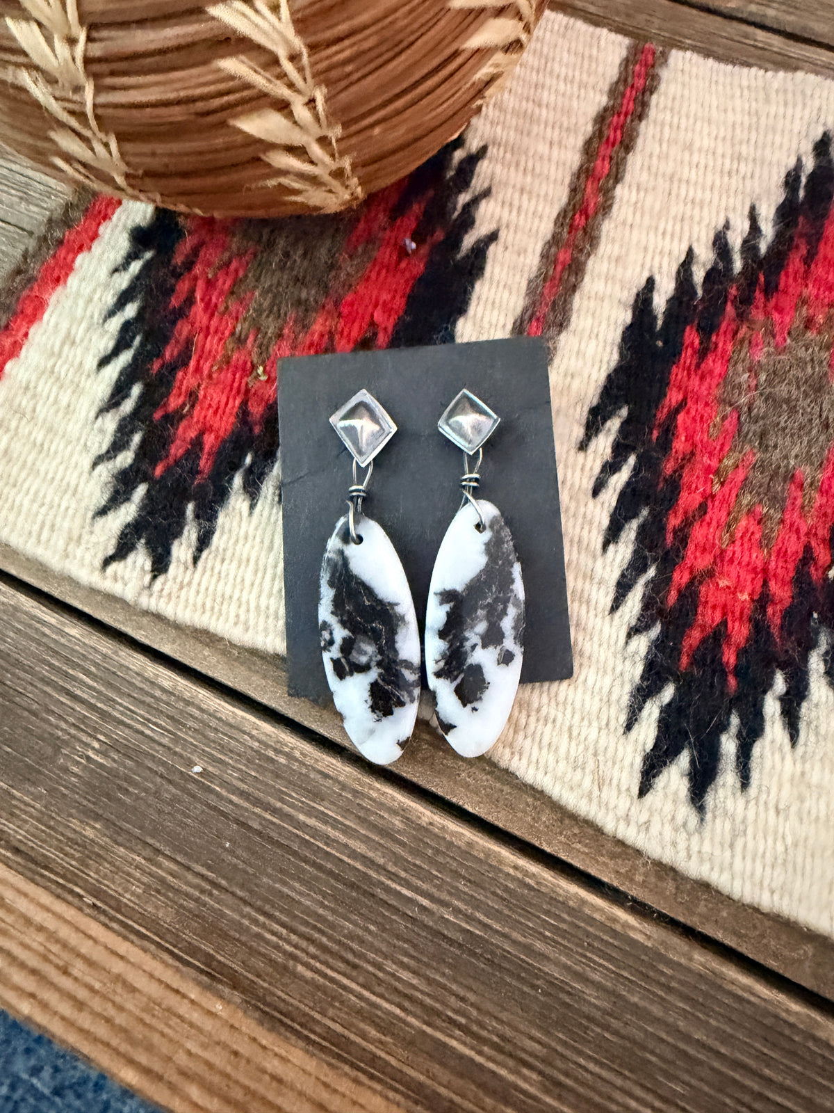 Handcrafted White Buffalo & Sterling Silver Slab Dangle Earrings