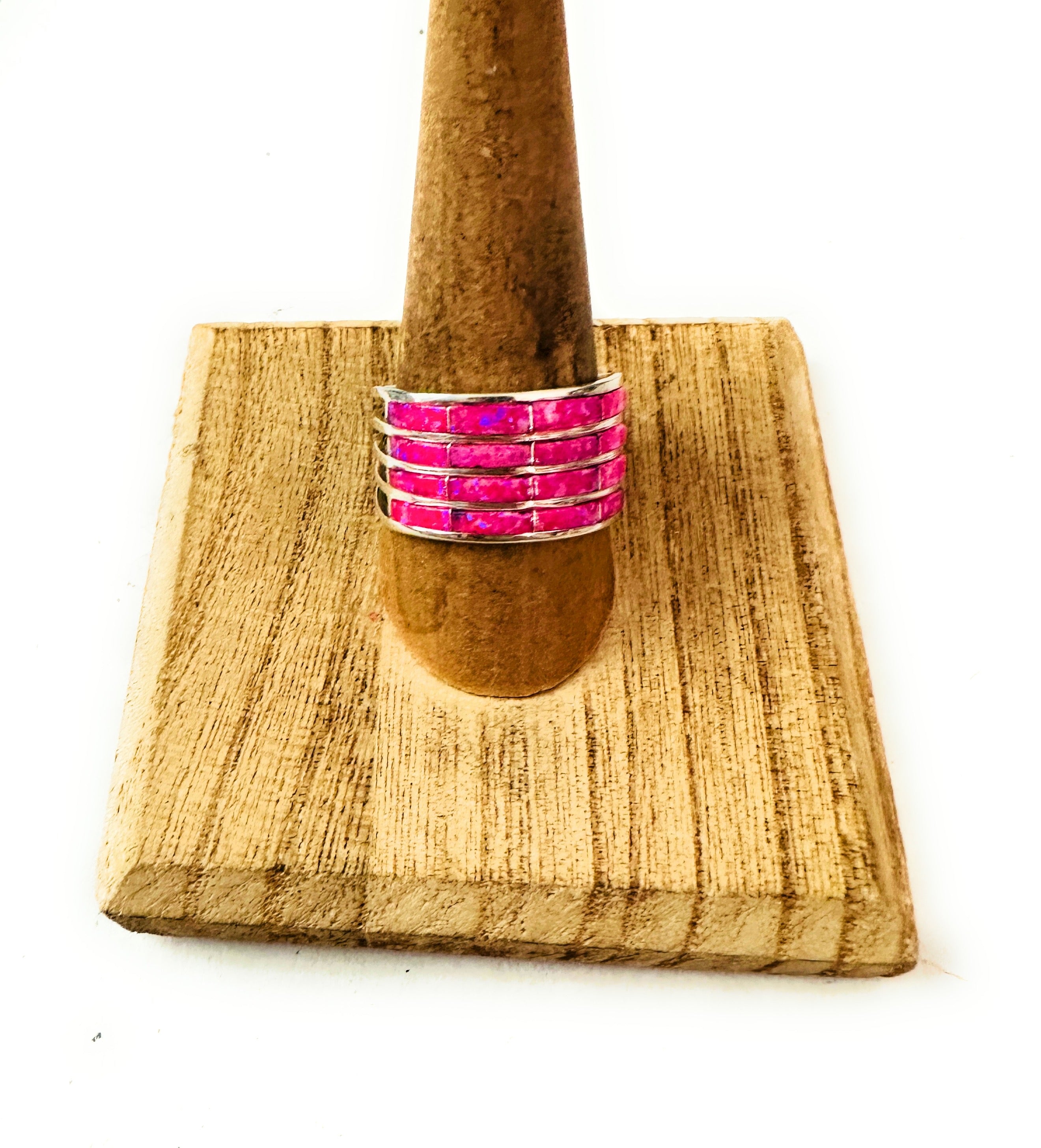 Handcrafted Sterling Silver & Pink Opal Inlay 4 Band Ring