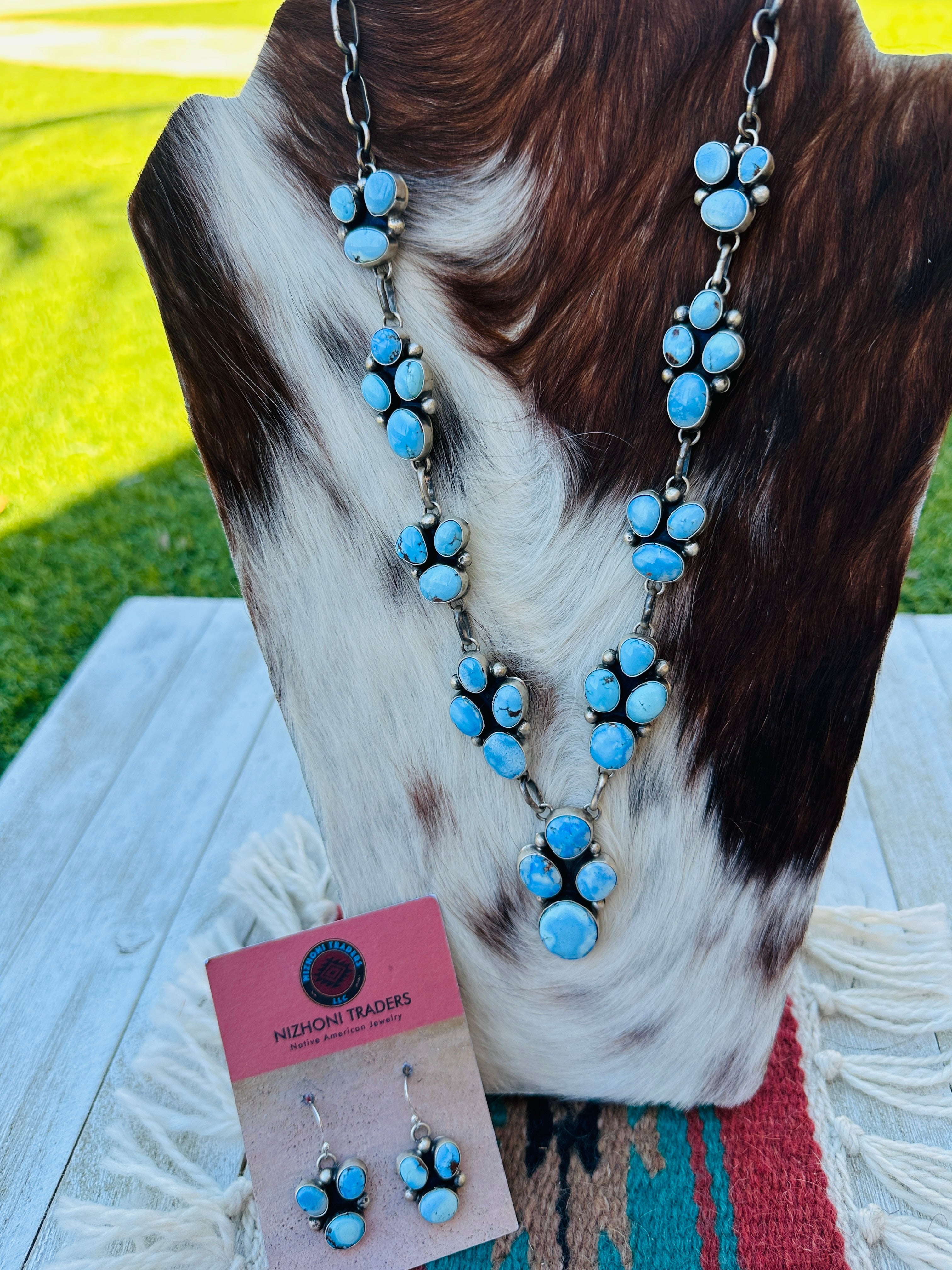 Handcrafted Golden Hills Turquoise & Sterling Silver Necklace and Earring Set by Louise Jim