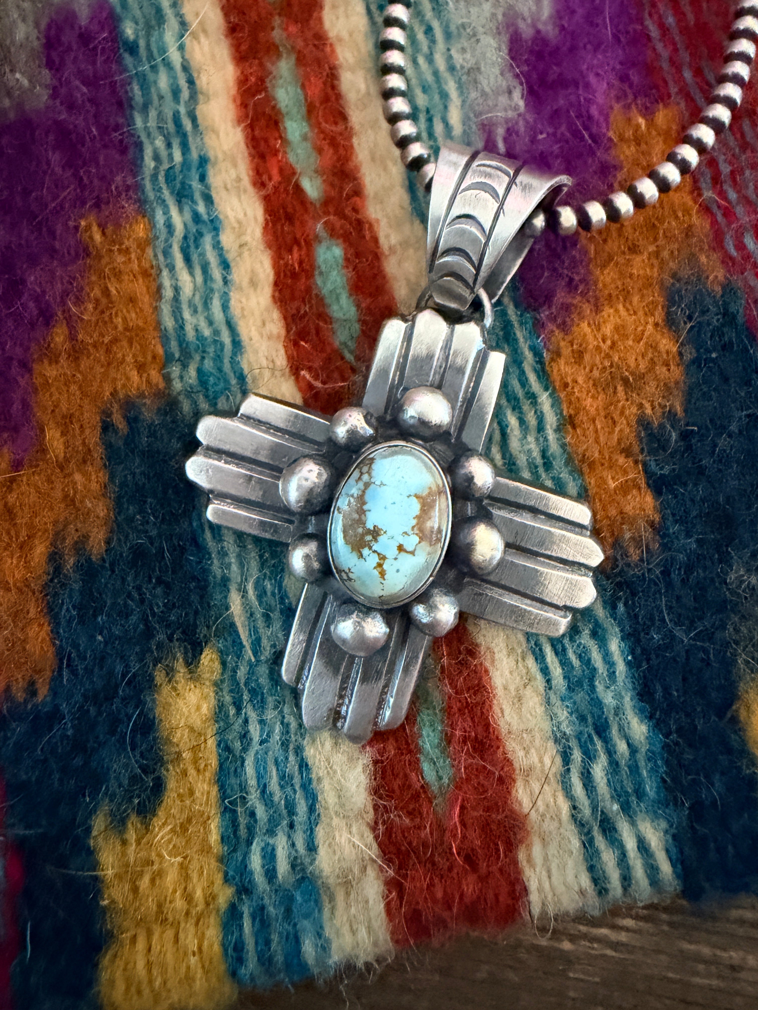 Handcrafted Sterling Silver & Golden Hills Turquoise Cross Pendant by Chimney Butte