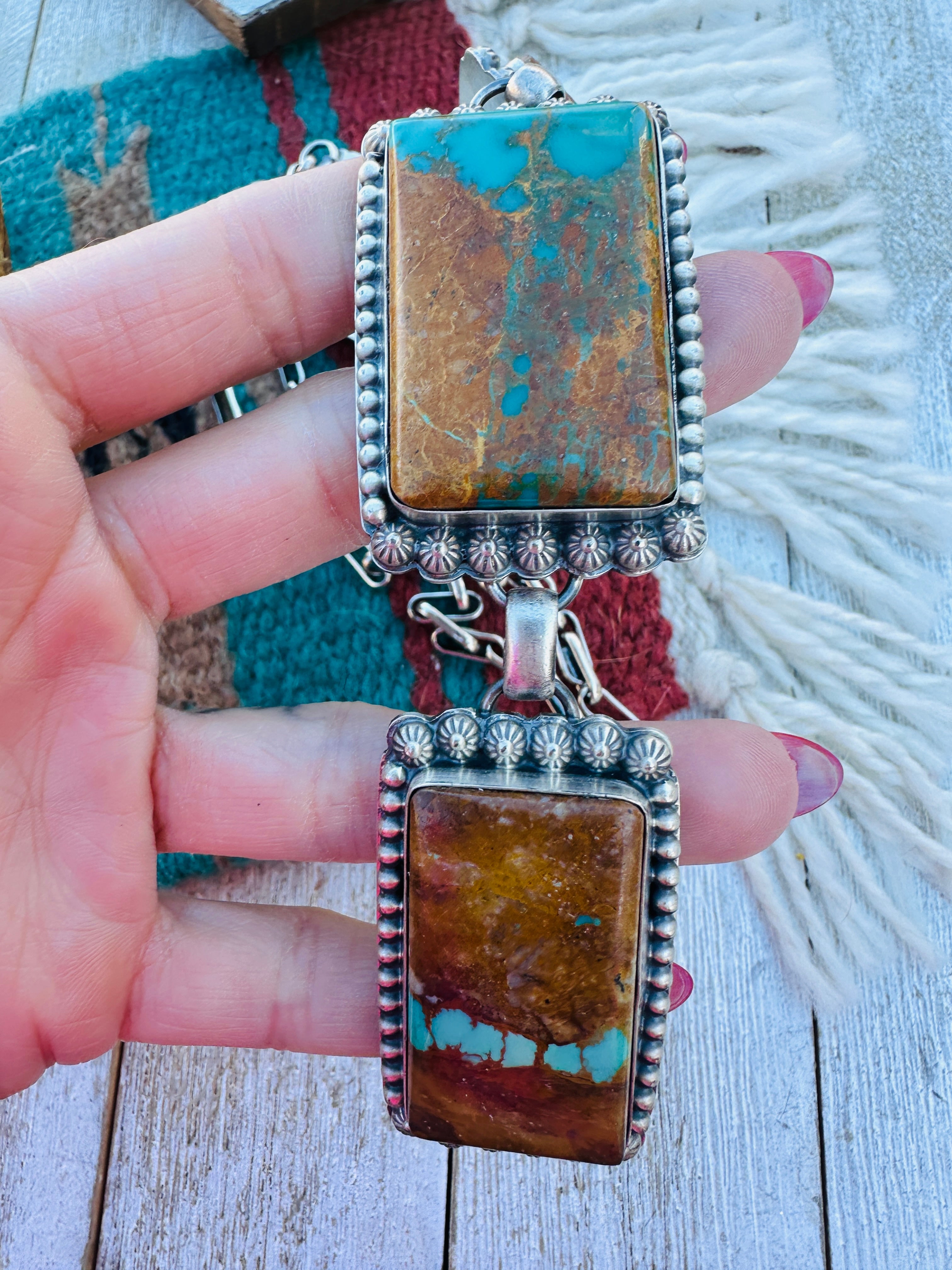 Handcrafted Ribbon Turquoise & Sterling Silver Lariat Necklace