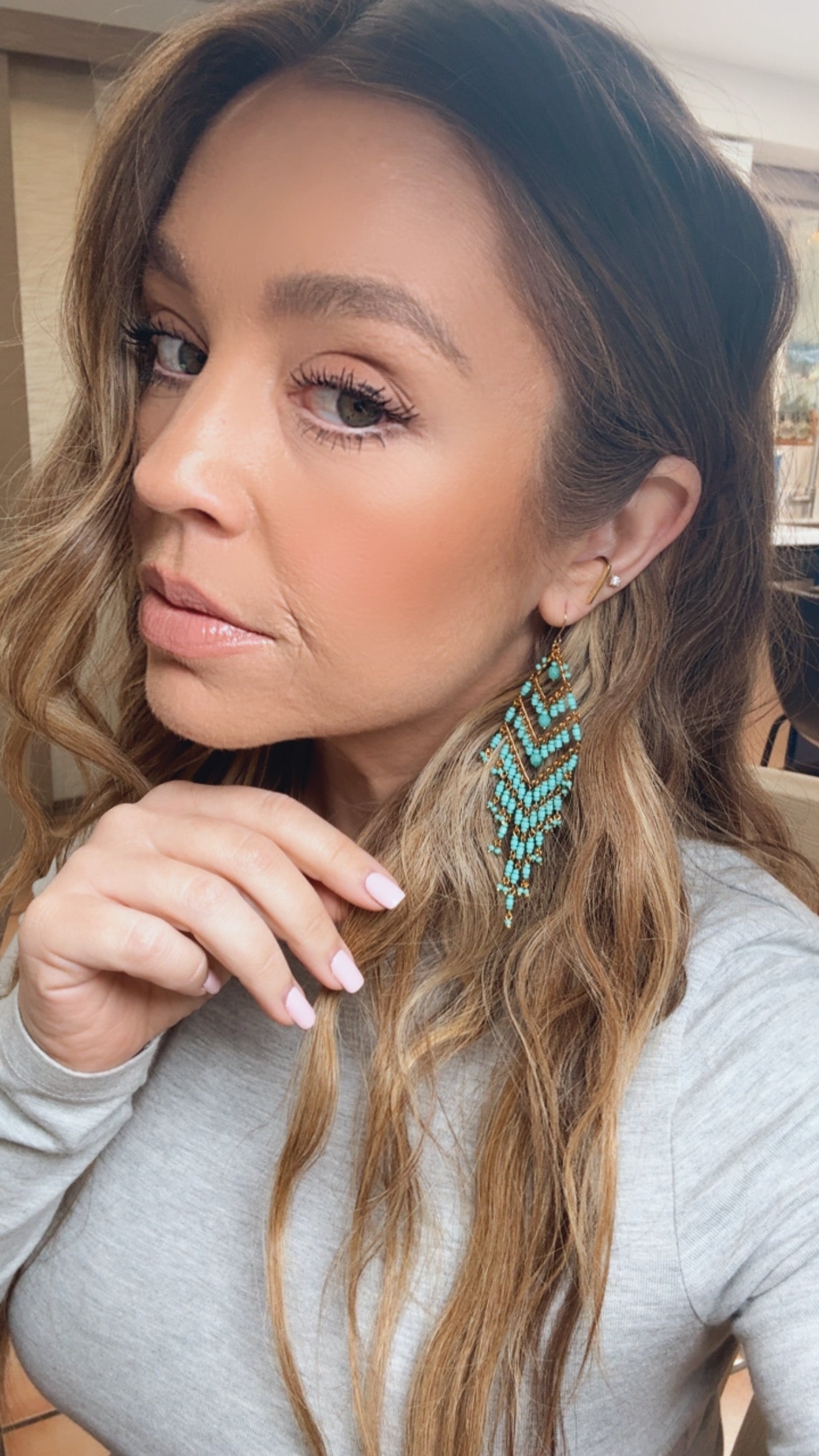 “The Golden Collection” Bella Handmade Gold Plated Turquiose Beaded Earrings