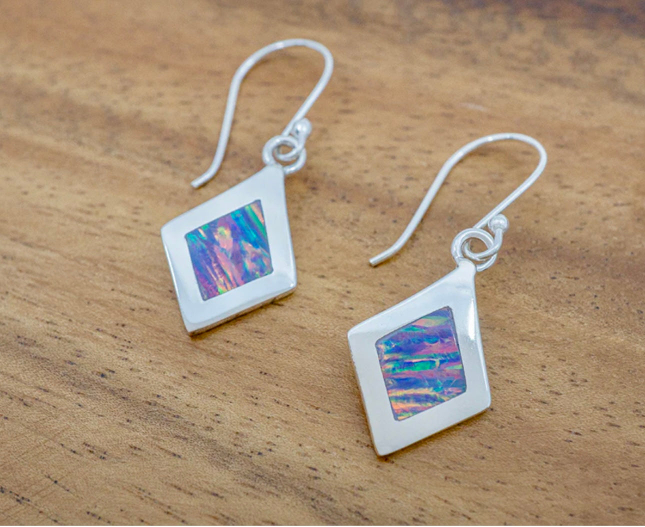 Lilac Opal Inlay Earrings on Hook