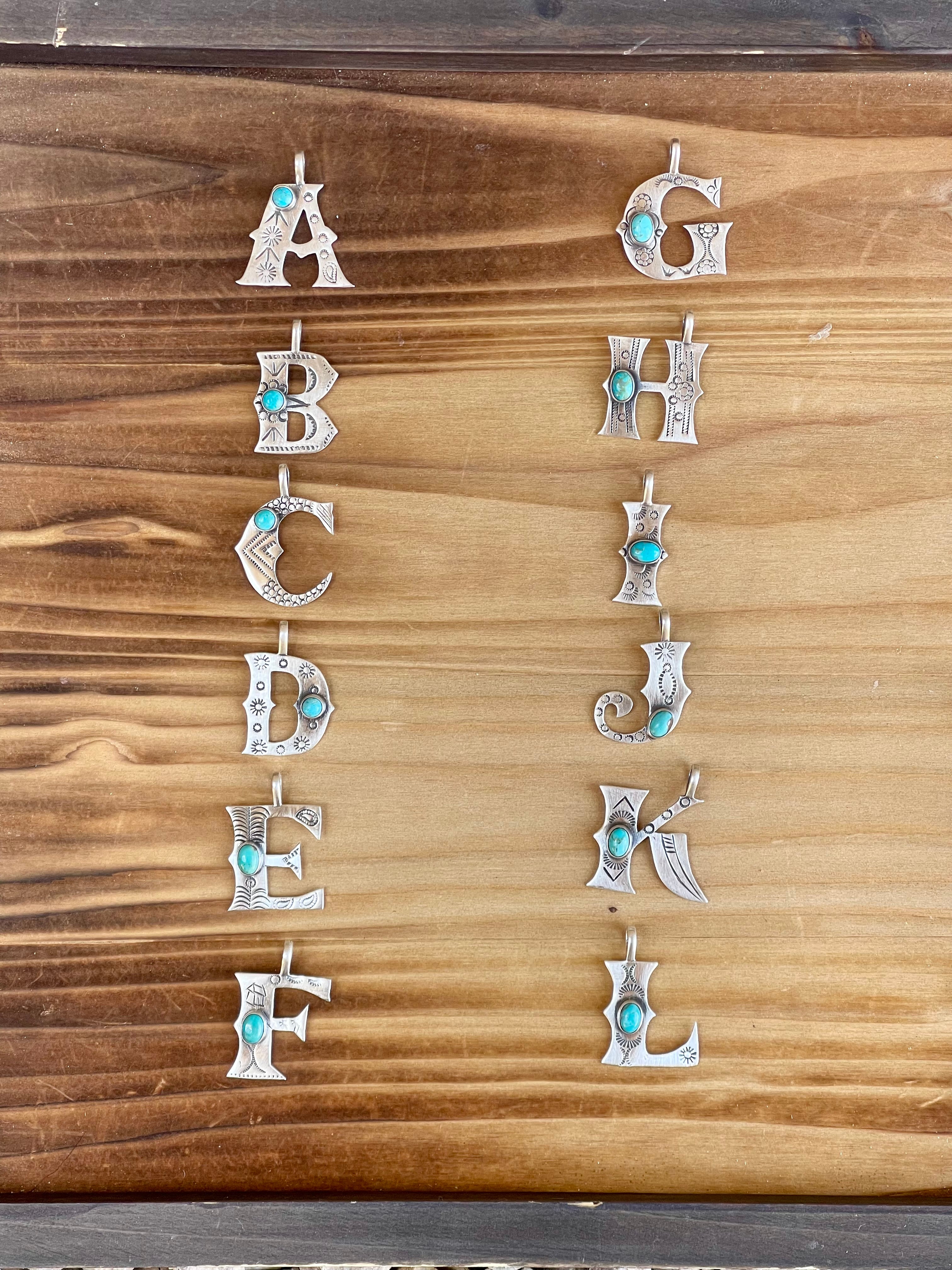 Handmade Sterling Silver and Turquoise Letter Pendant