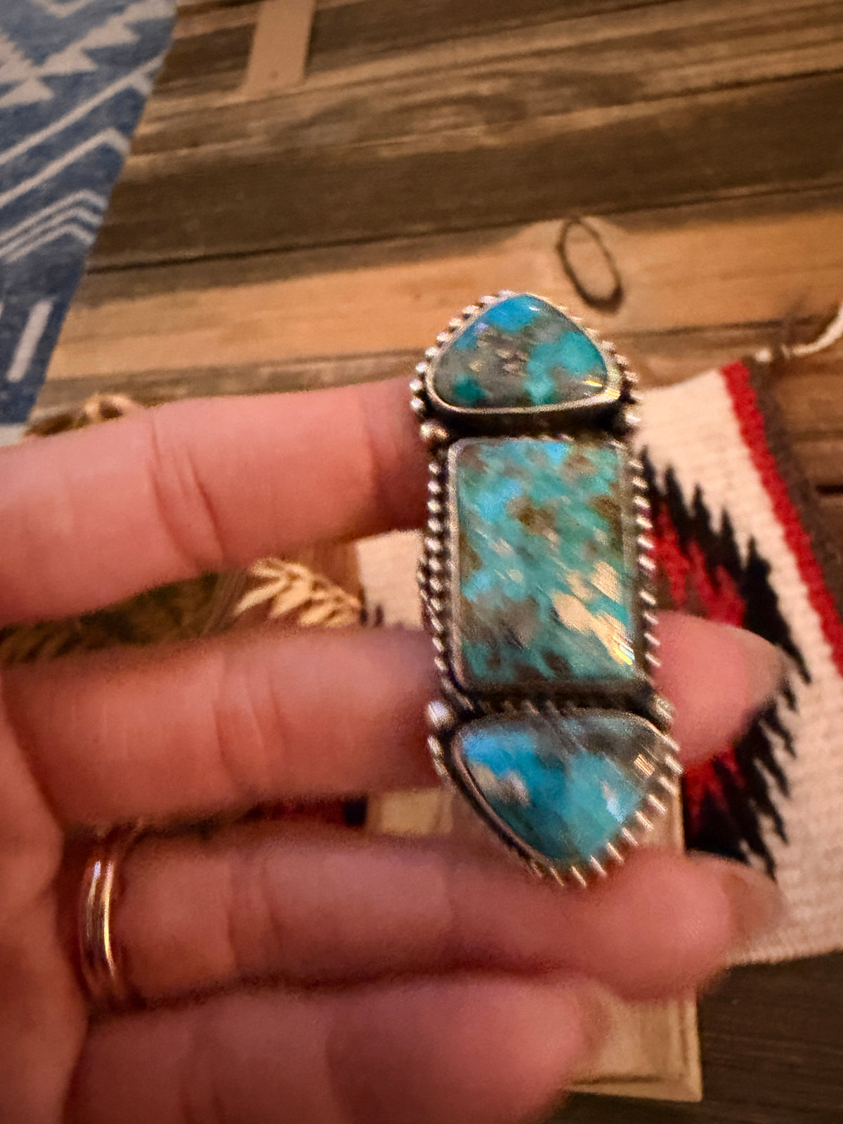 Handcrafted Morenci Turquoise & Sterling Silver Ring Size 10
