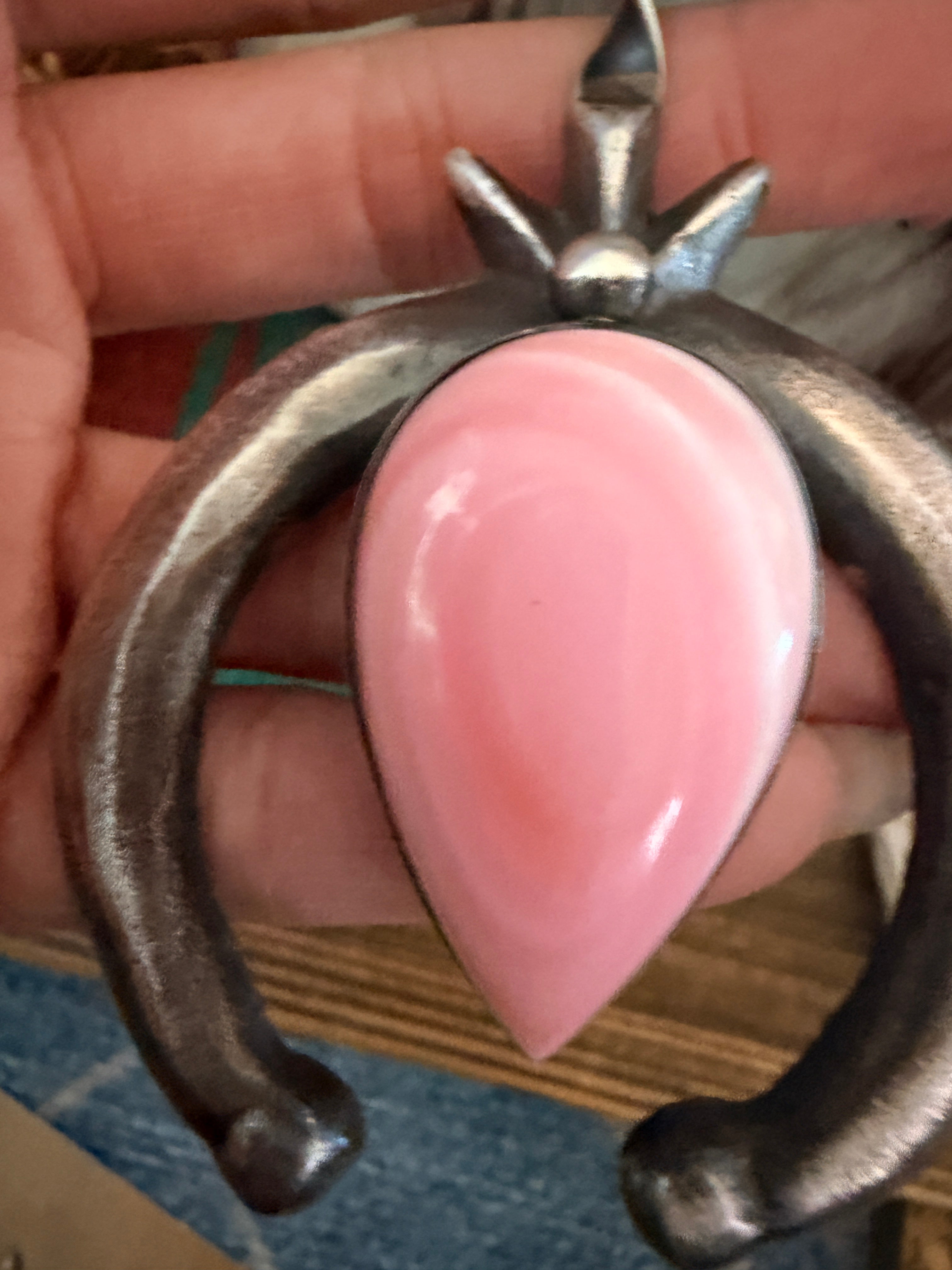 Handcrafted Sterling Silver & Queen Pink Conch Squash Blossom Necklace by Chimney Butte