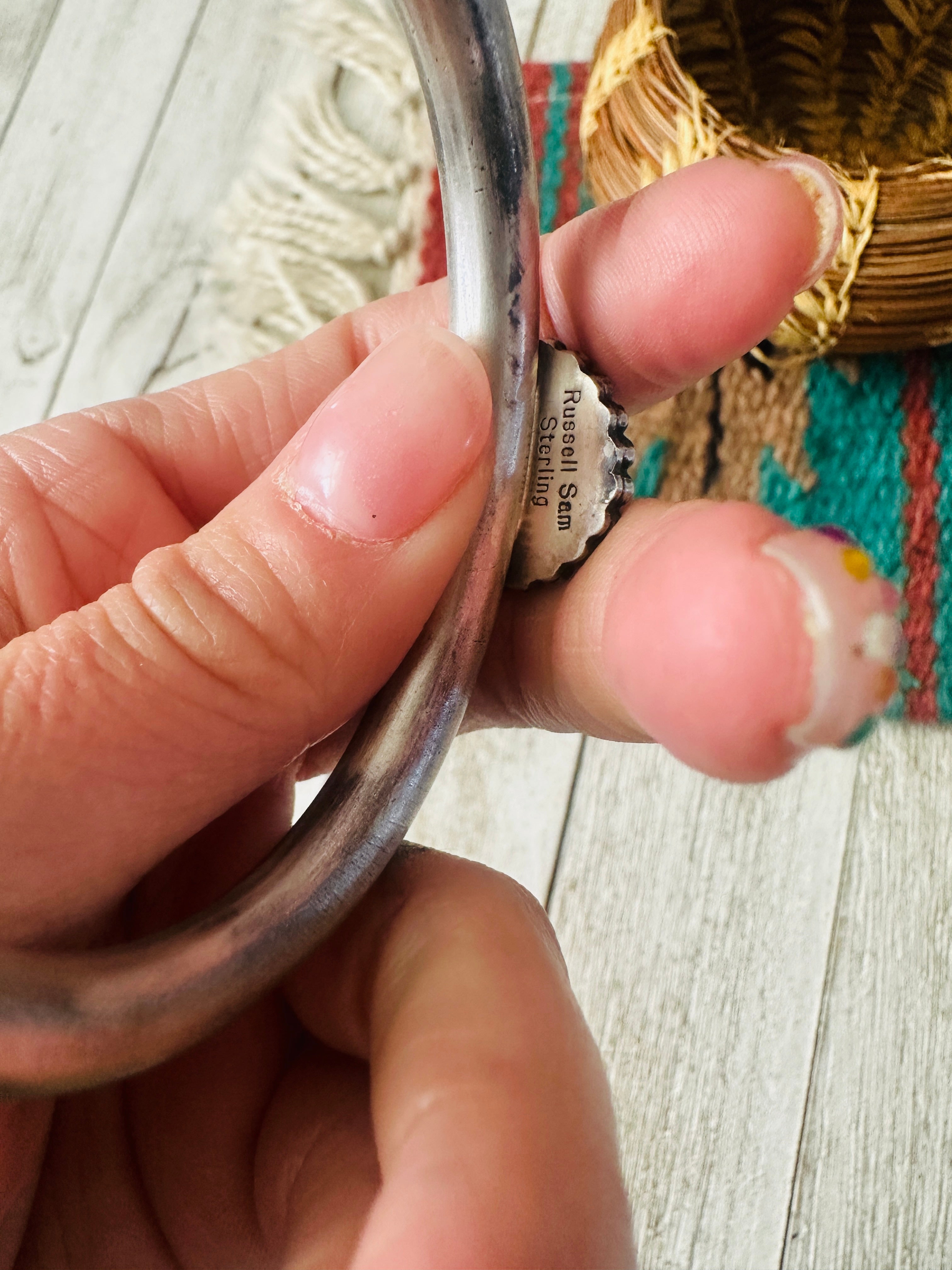 Handcrafted Sonoran Mountain Turquoise & Sterling Silver Cuff Bracelet by Russell Sam