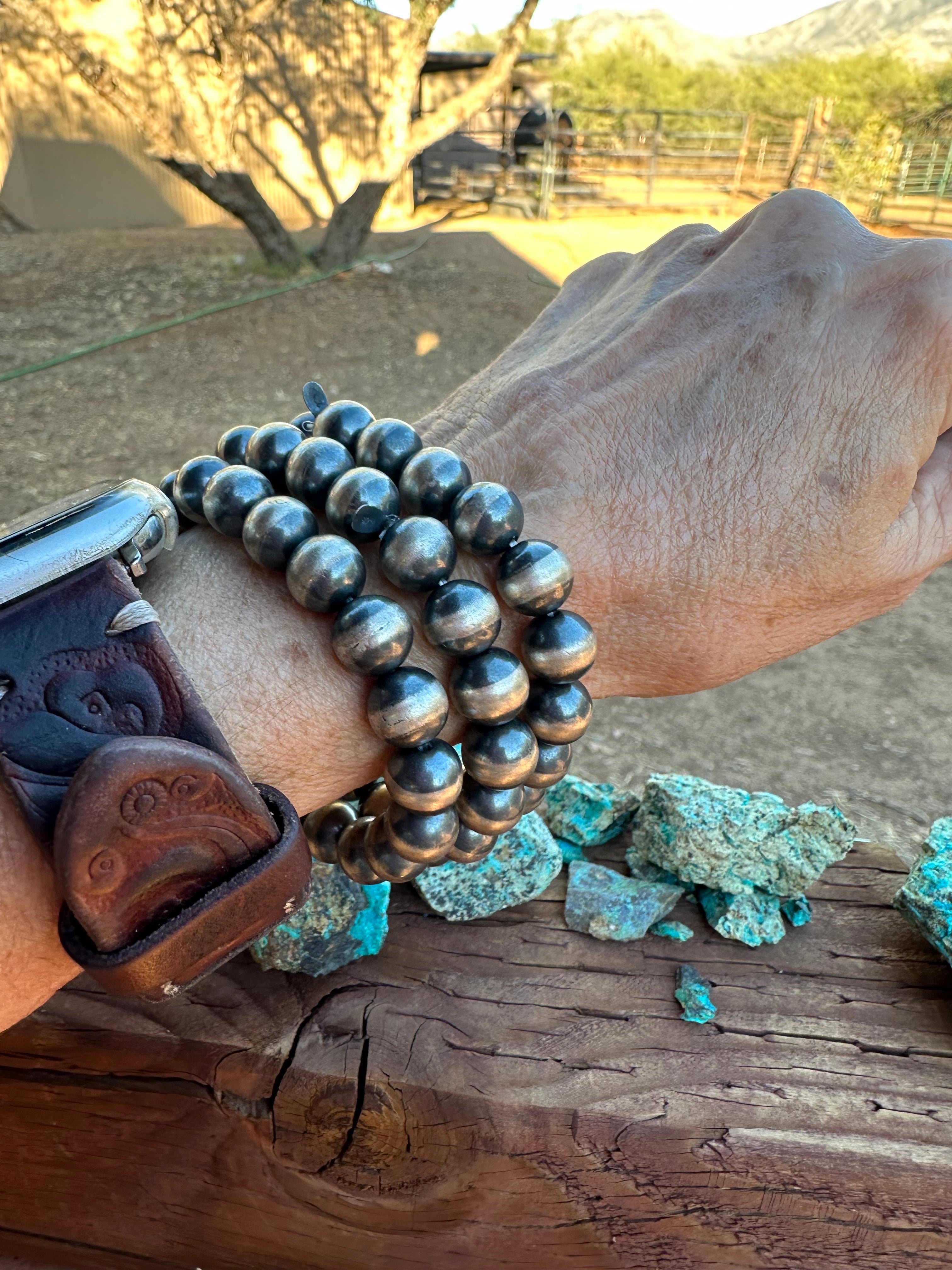 Sterling Silver 10mm Beaded Elastic Bracelet