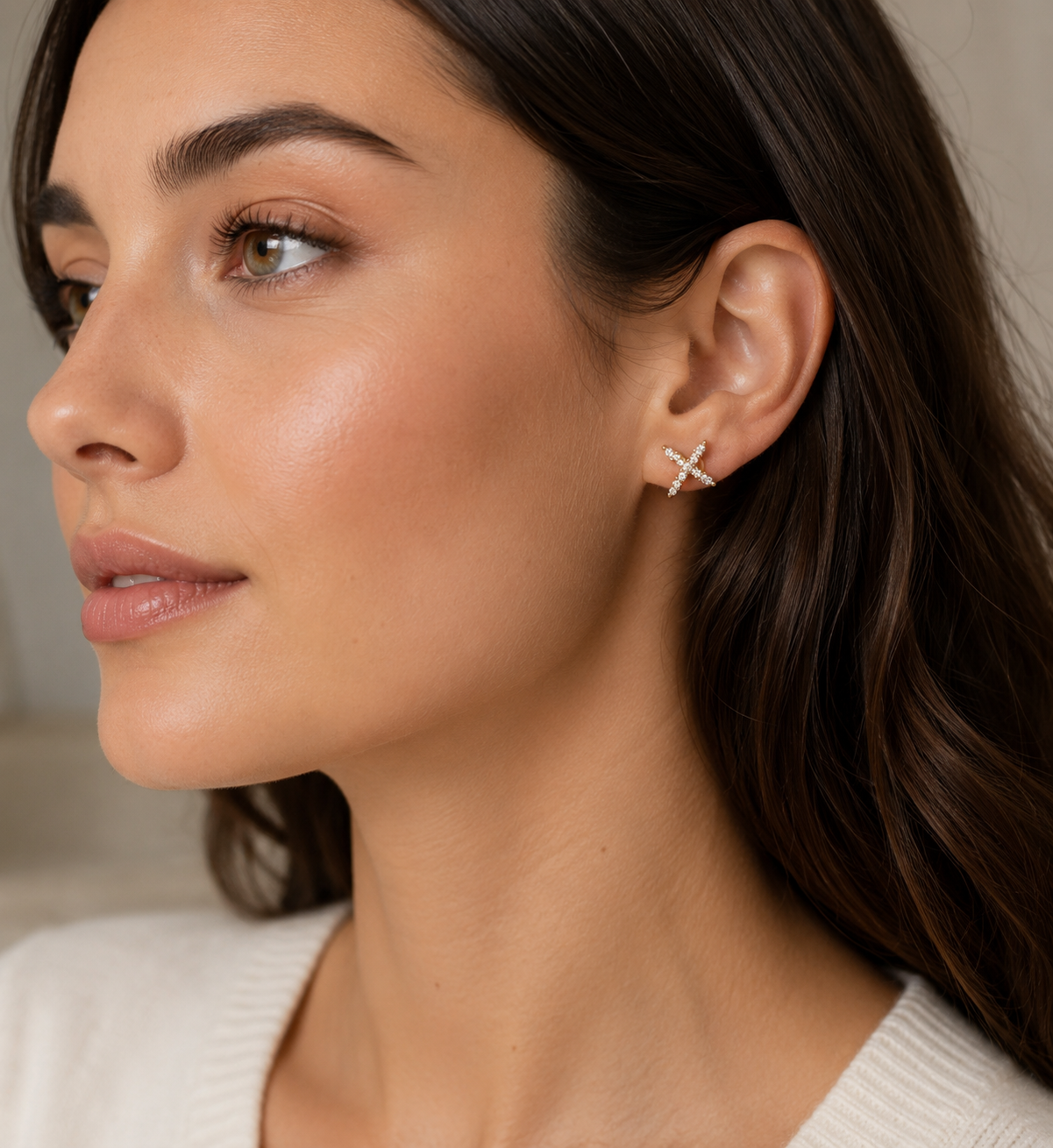 14k Gold CZ Cross Shaped Post Earrings