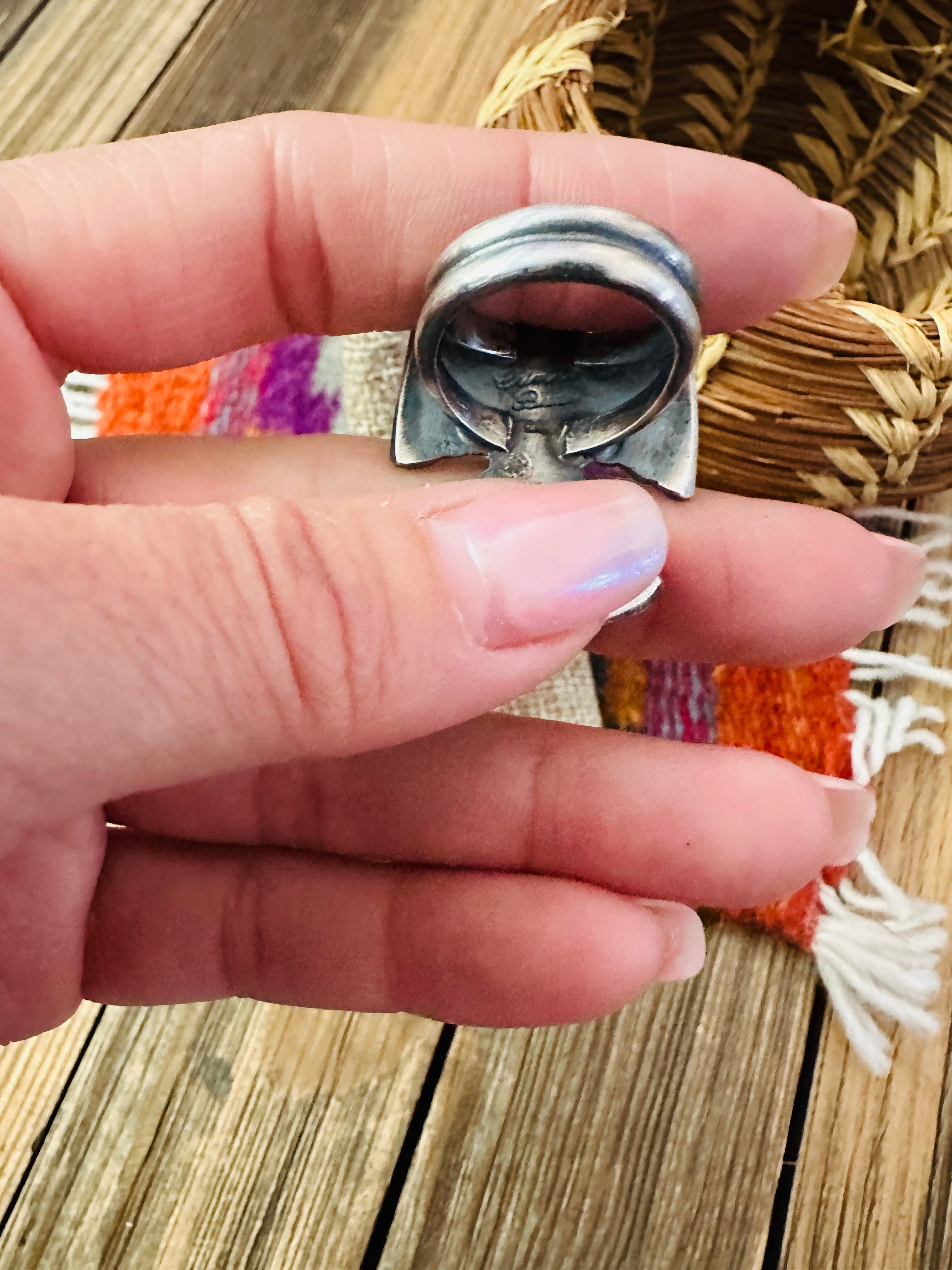 Handcrafted Pearl and Sterling Silver Thunderbird Ring size 6 by Chimney Butte