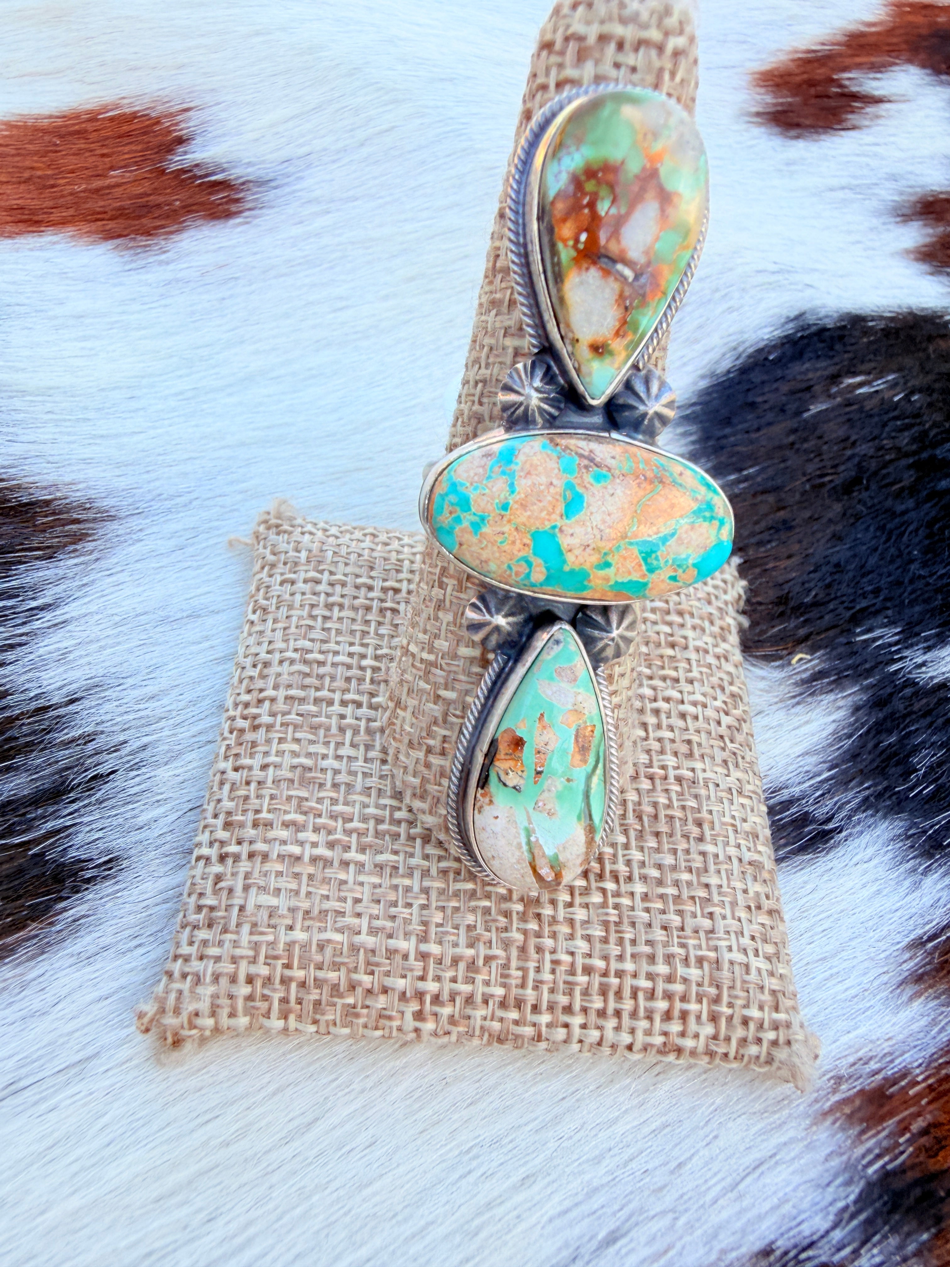 Handcrafted Royston Turquoise & Sterling Silver Cluster Ring Size 9 by Darrin Livingston