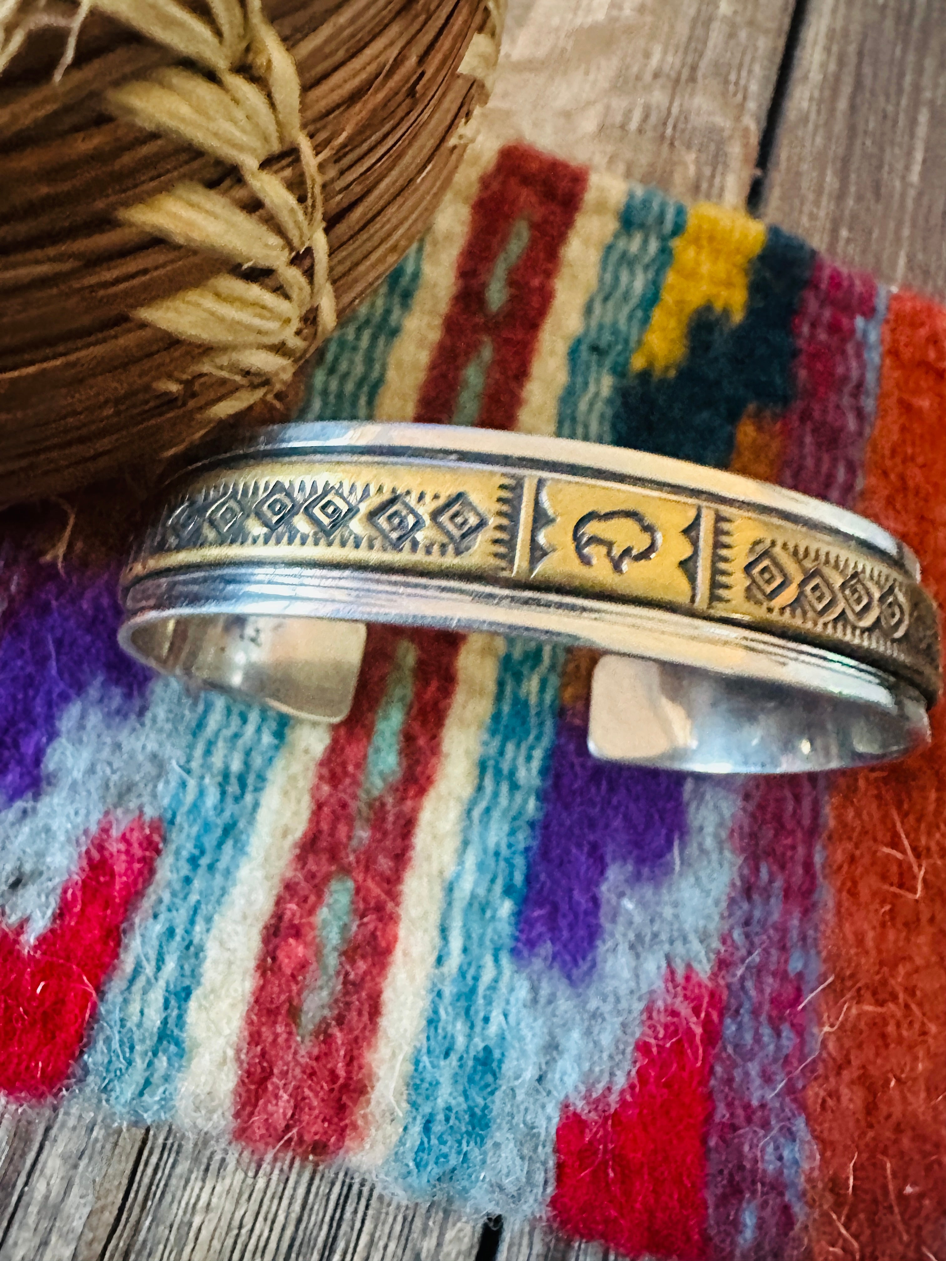 Vintage Old Pawn Handcrafted Sterling Silver & Copper Cuff Bracelet