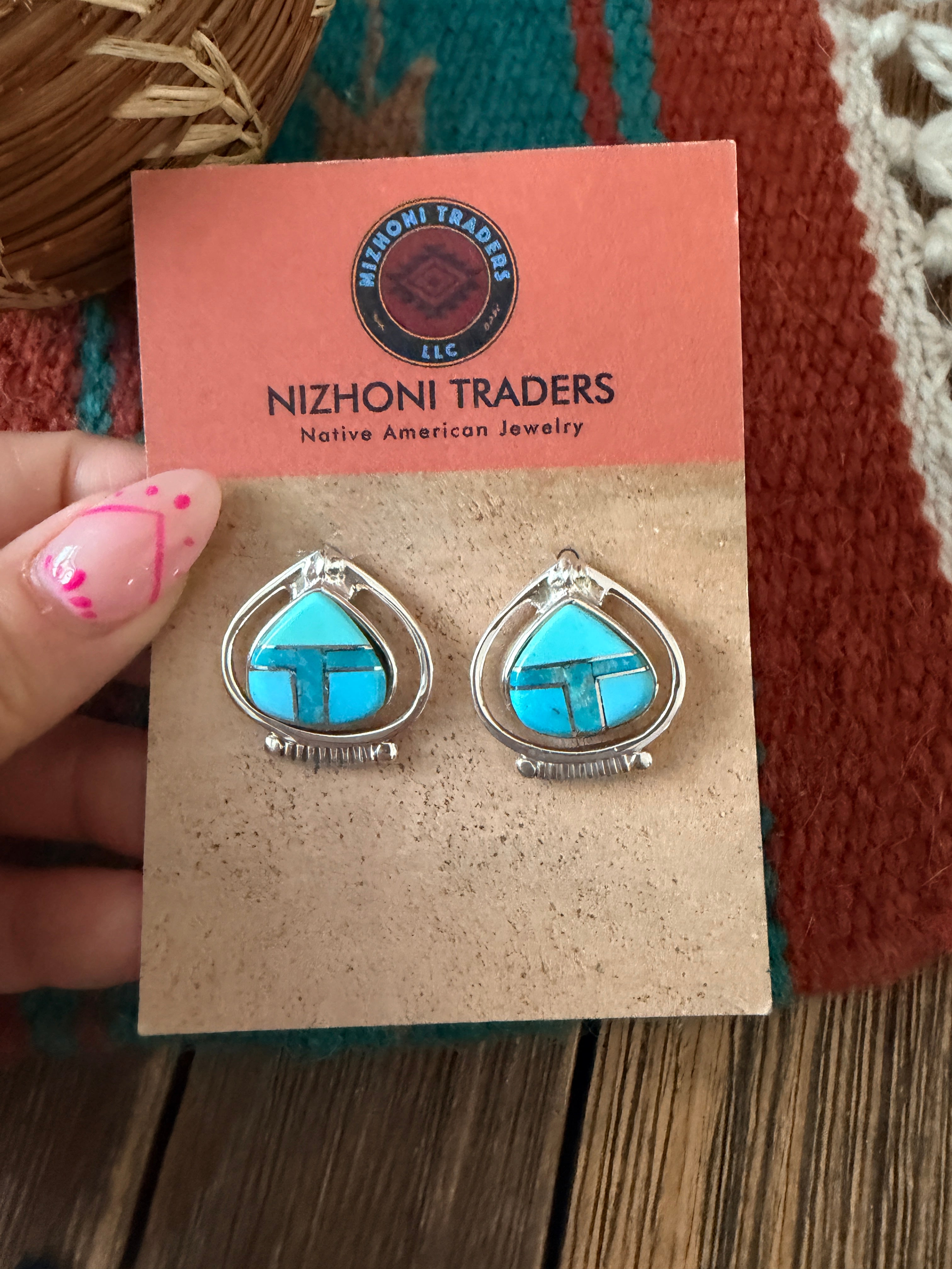 Handcrafted Turquoise & Sterling Silver Inlay Post Earrings