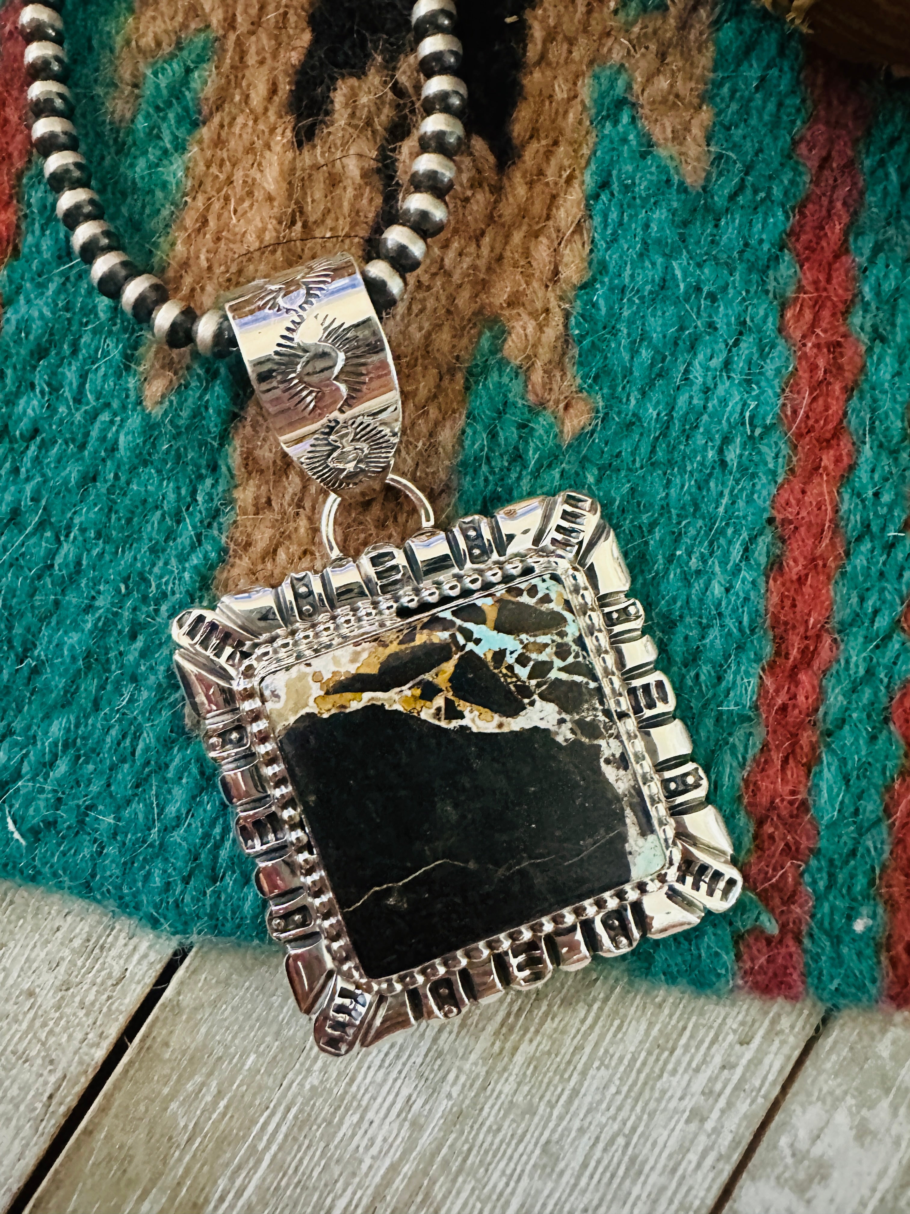 Handcrafted Blackjack Turquoise & Sterling Silver Pendant