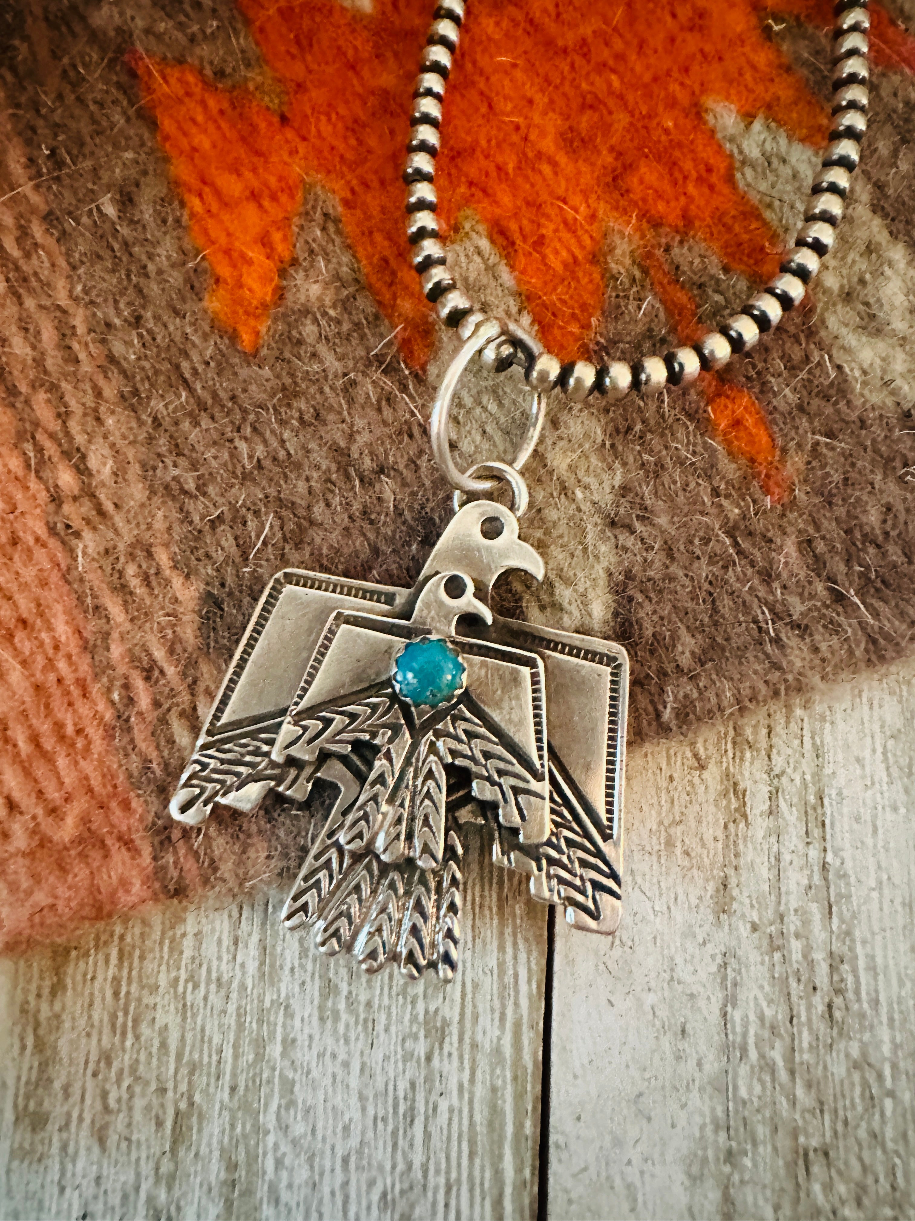 Handcrafted Sterling Silver & Turquoise Thunderbird Pendant
