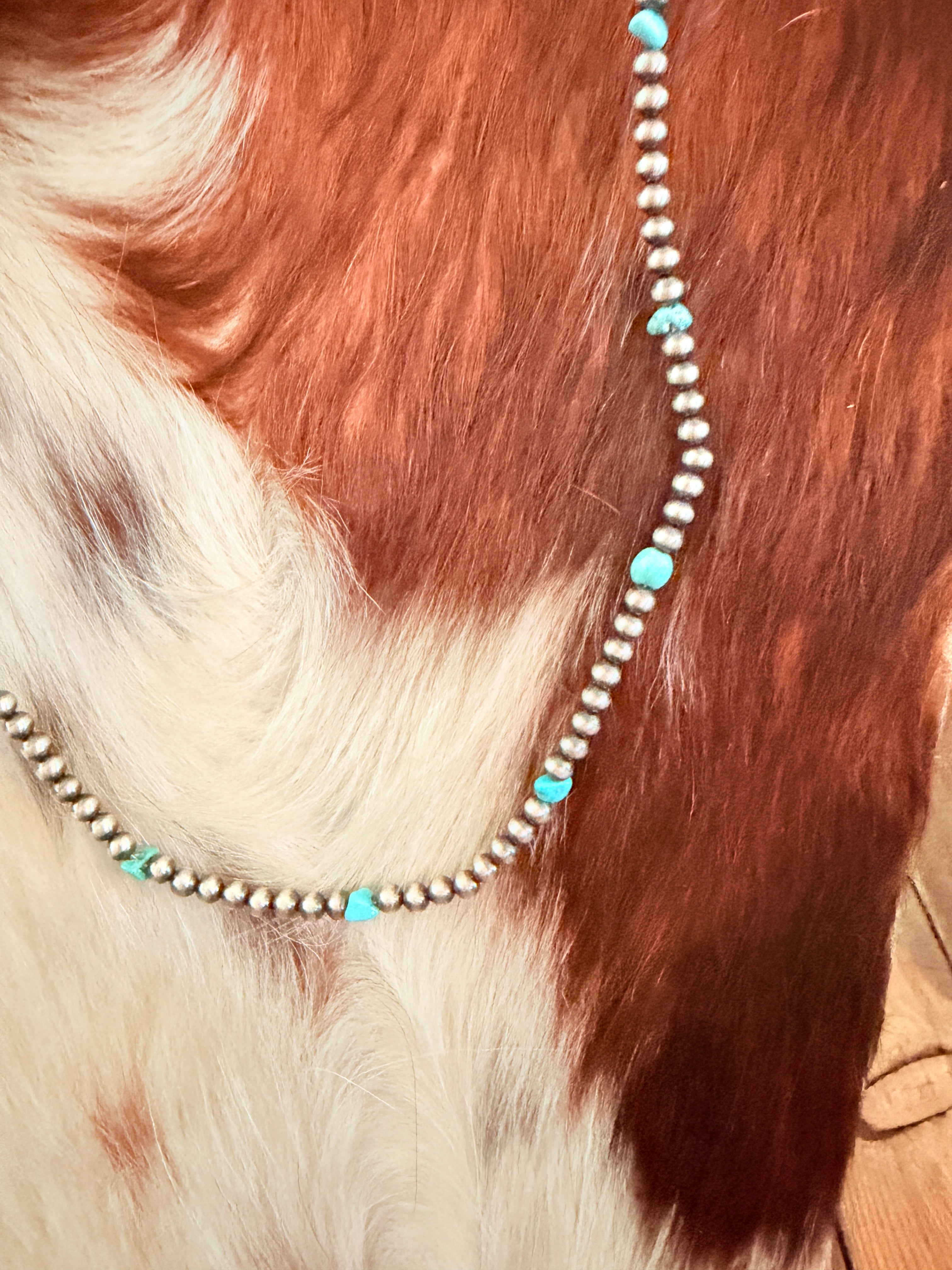 Handcrafted Turquoise & 4mm Sterling Silver 18” Beaded Necklace