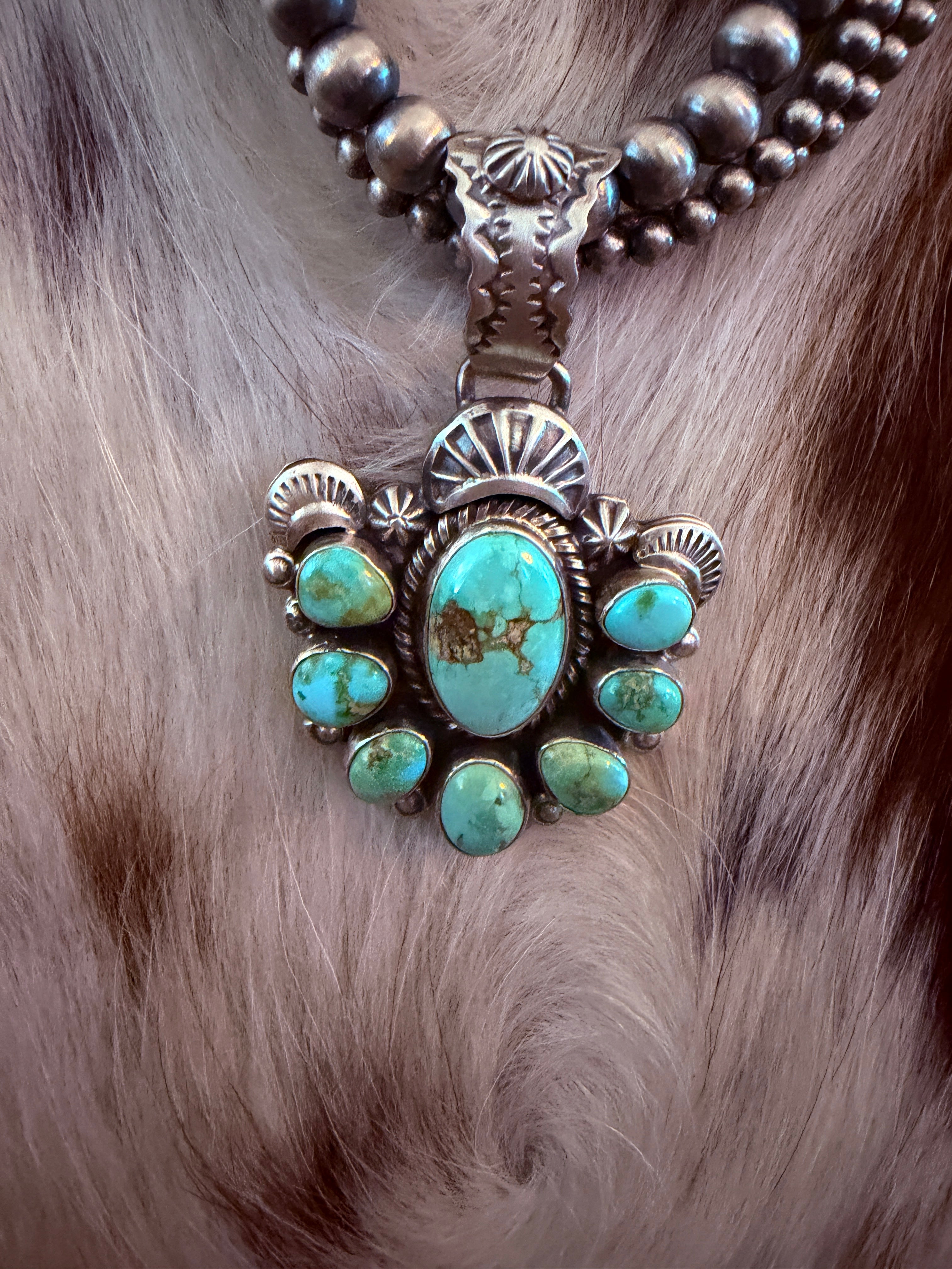 Handcrafted Sonoran Mountain Turquoise & Sterling Silver Beaded Necklace by Gilbert Tom